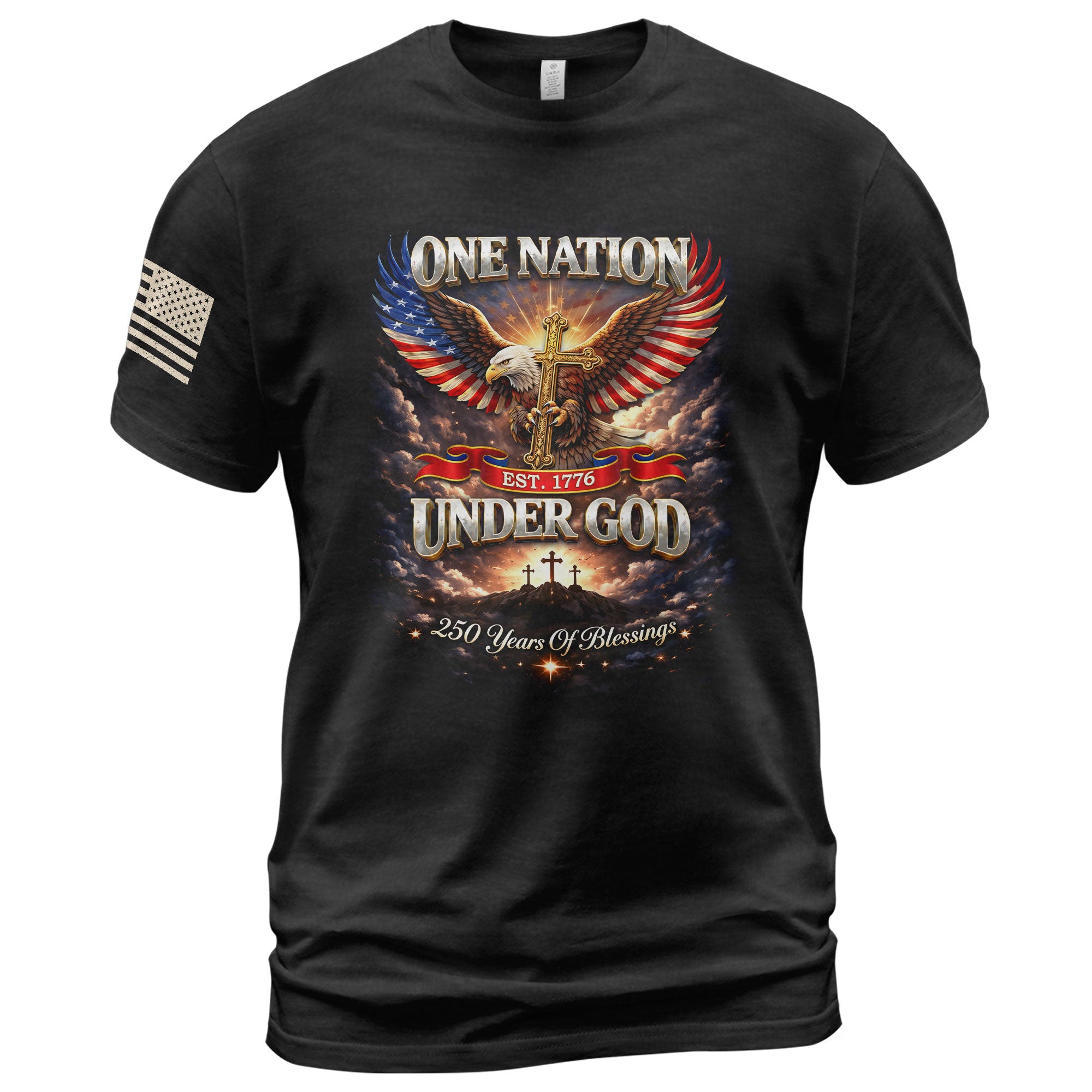 America 250th Anniversary 1776-2026 T-Shirt – 250 Years of Blessings Eagle Cross Patriotic Birthday Graphic Tee - Rust Field Wear