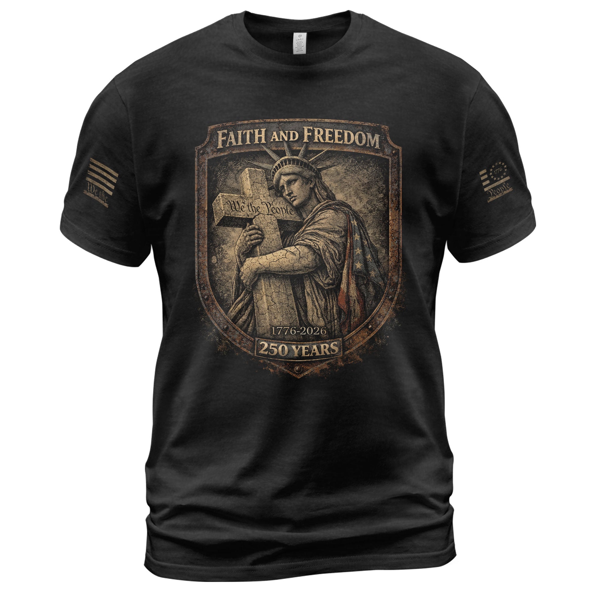 America 250th Anniversary T-Shirt 1776-2026 – Statue of Liberty, Cross & We The People Tee - Rust Field Wear