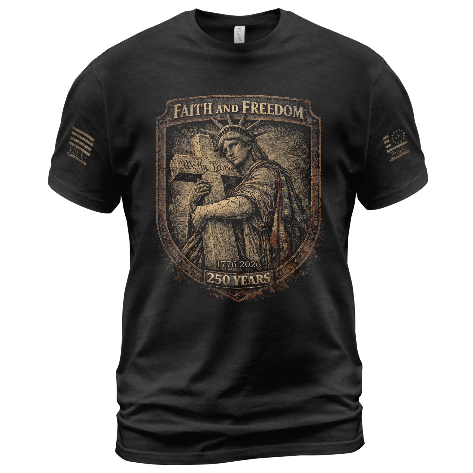 America 250th Anniversary T-Shirt 1776-2026 – Statue of Liberty, Cross & We The People Tee - Rust Field Wear