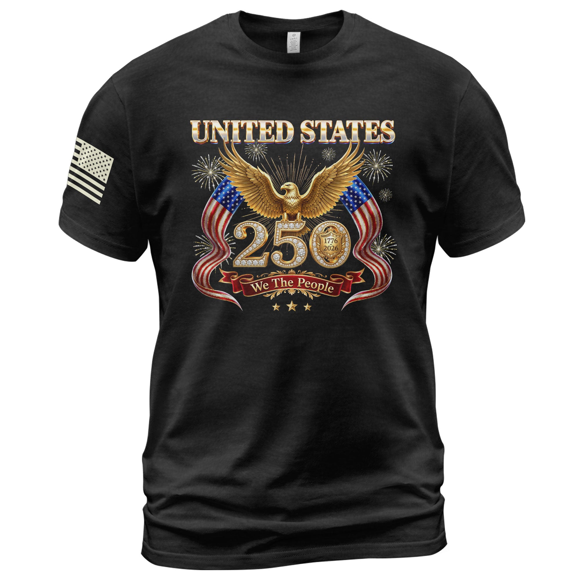 United States 250 Years 1776-2026 T-Shirt - Golden Eagle Patriotic Fireworks Luxury Tee - Rust Field Wear