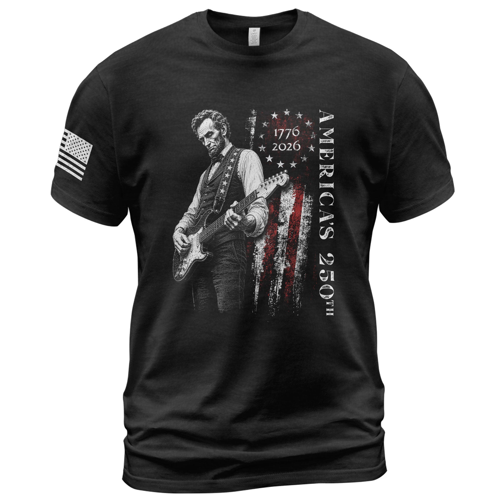 Betsy Ross Flag Abraham Lincoln Guitar Shirt Vintage 1776 2026 Patriotic USA T-Shirt - Rust Field Wear