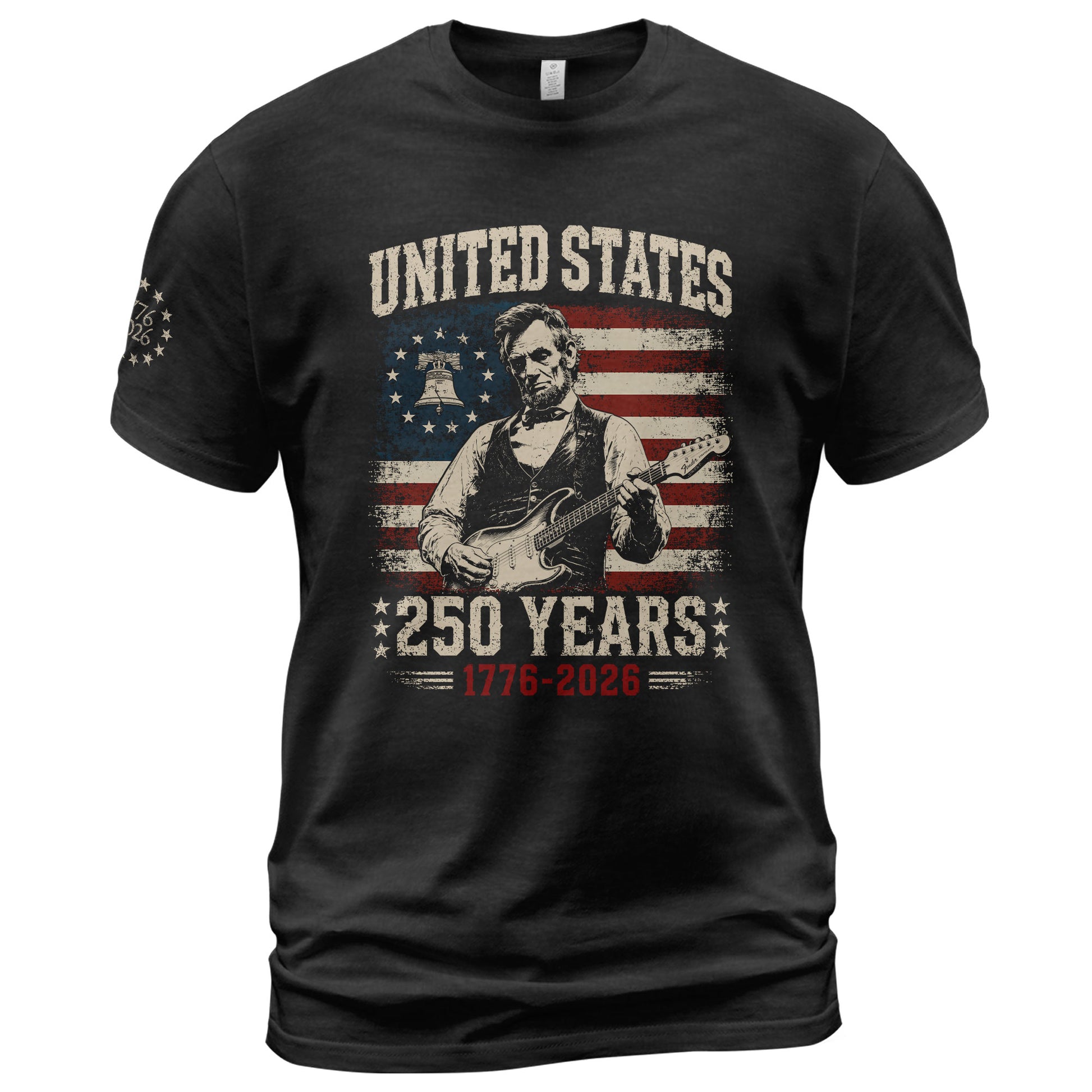 Liberty Bell Abraham Lincoln Guitar Shirt Vintage 1776 2026 US Flag Patriotic Men Tee - Rust Field Wear