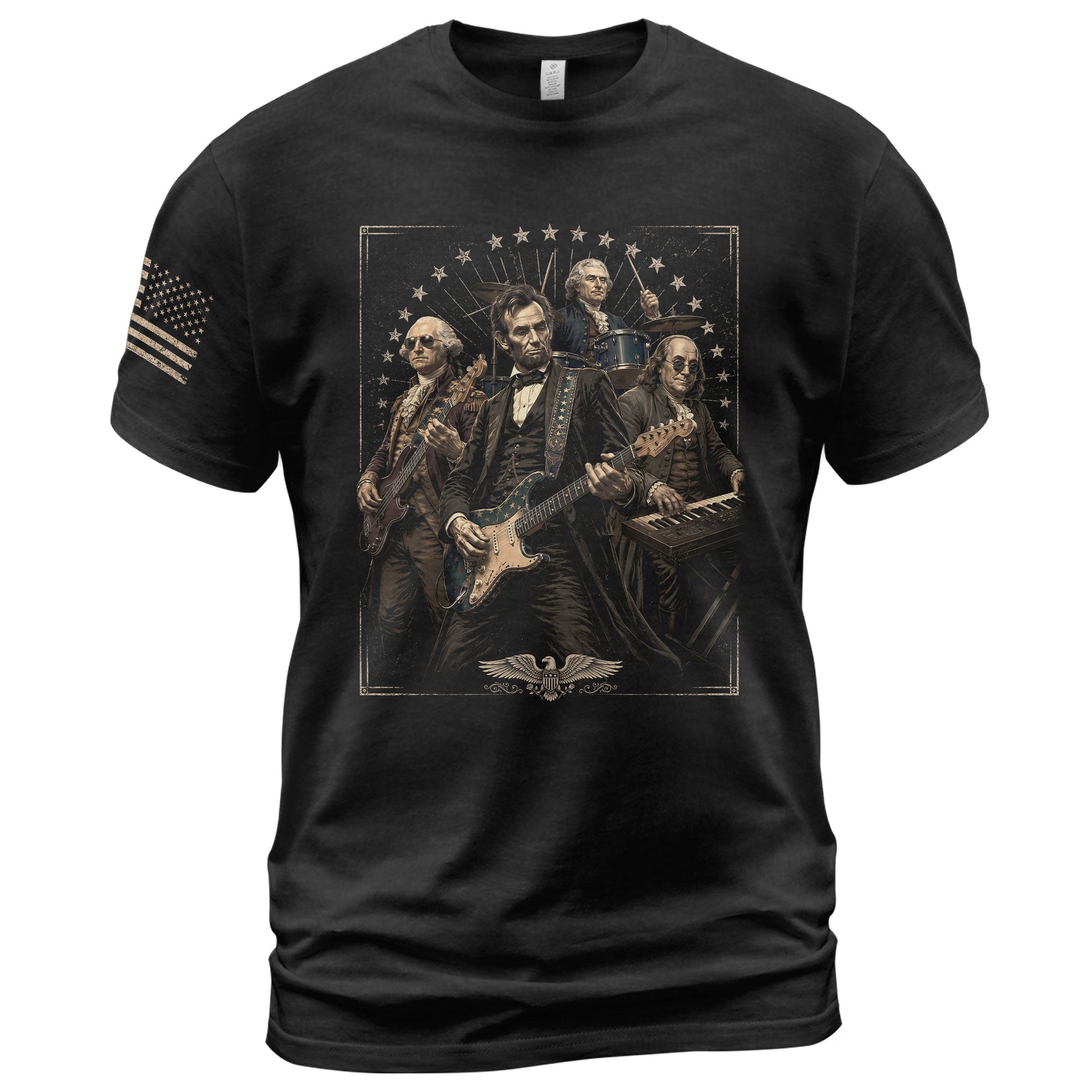 Presidents Rock Band Shirt Funny Patriotic Founding Fathers Graphic Tee - Rust Field Wear