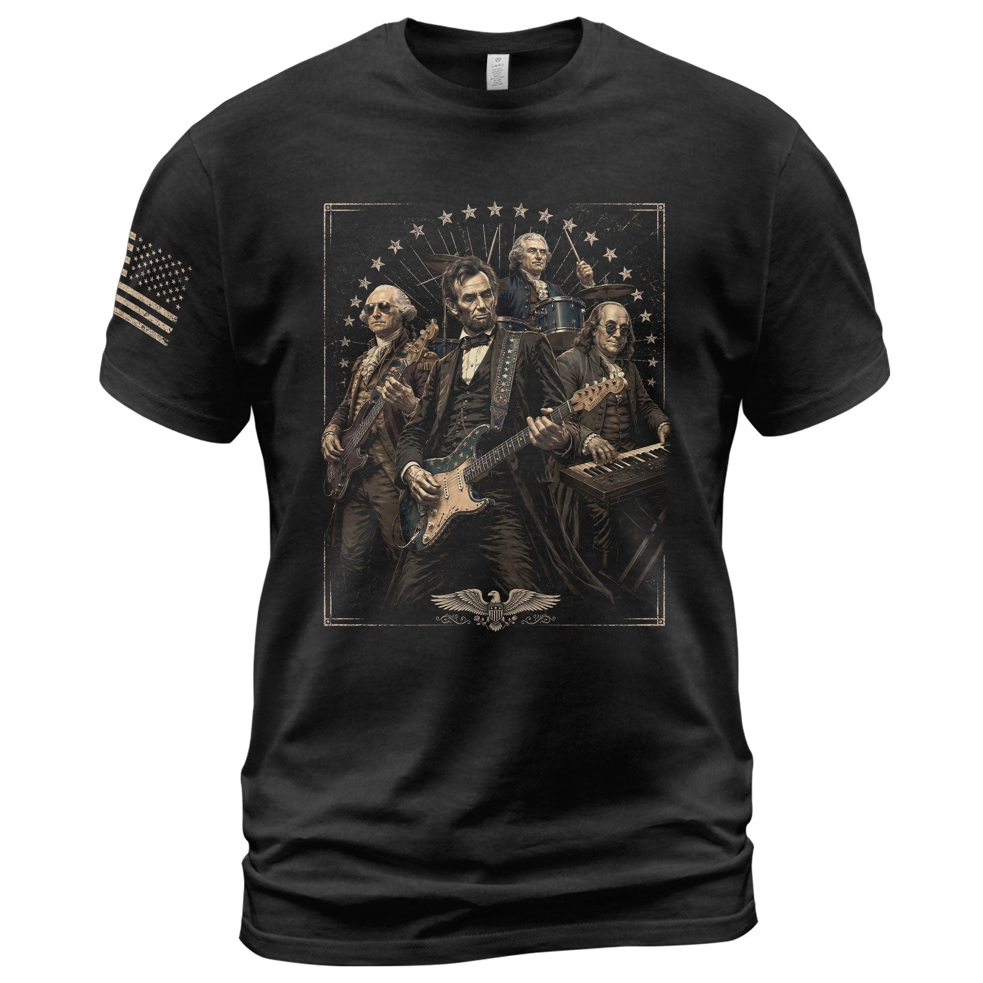 Presidents Rock Band Shirt Funny Patriotic Founding Fathers Graphic Tee - Rust Field Wear