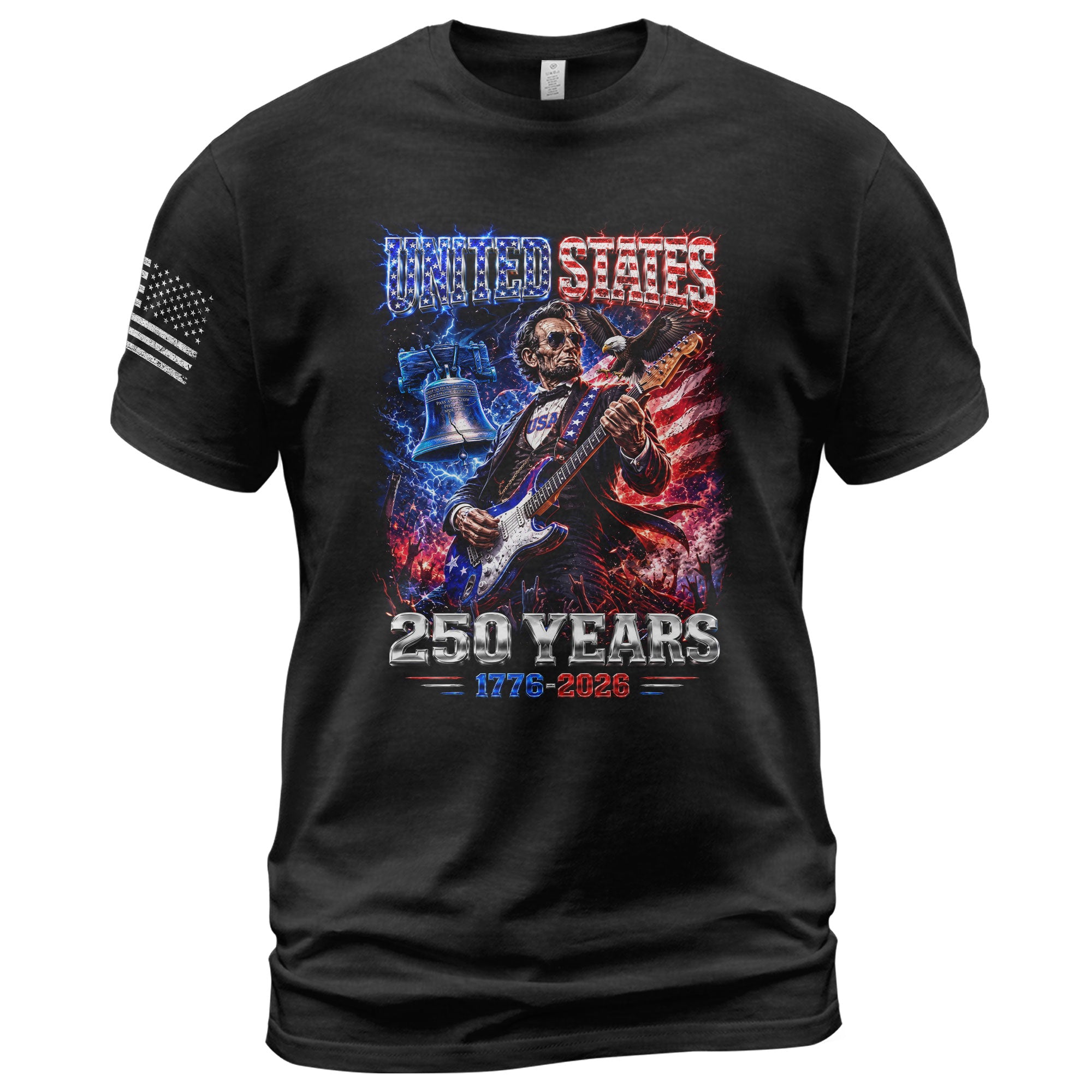 Abraham Lincoln Rock Guitar Shirt Liberty Bell Patriotic 1776 2026 Tee - Rust Field Wear