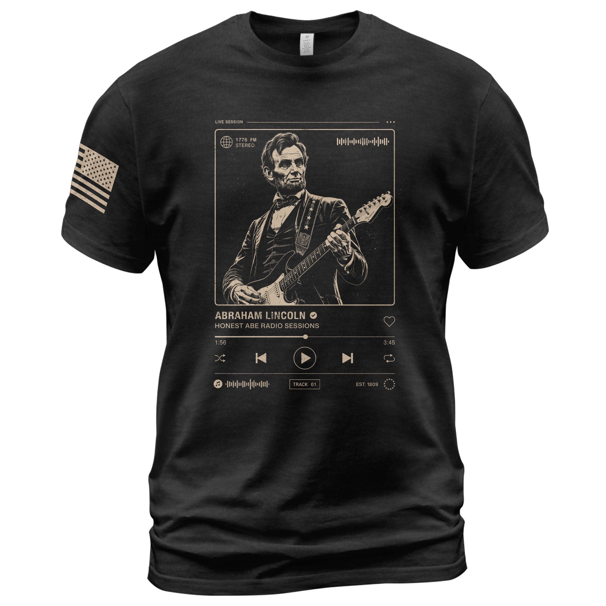 Abraham Lincoln Guitar Shirt Music Player Interface Patriotic Graphic Tee - Rust Field Wear