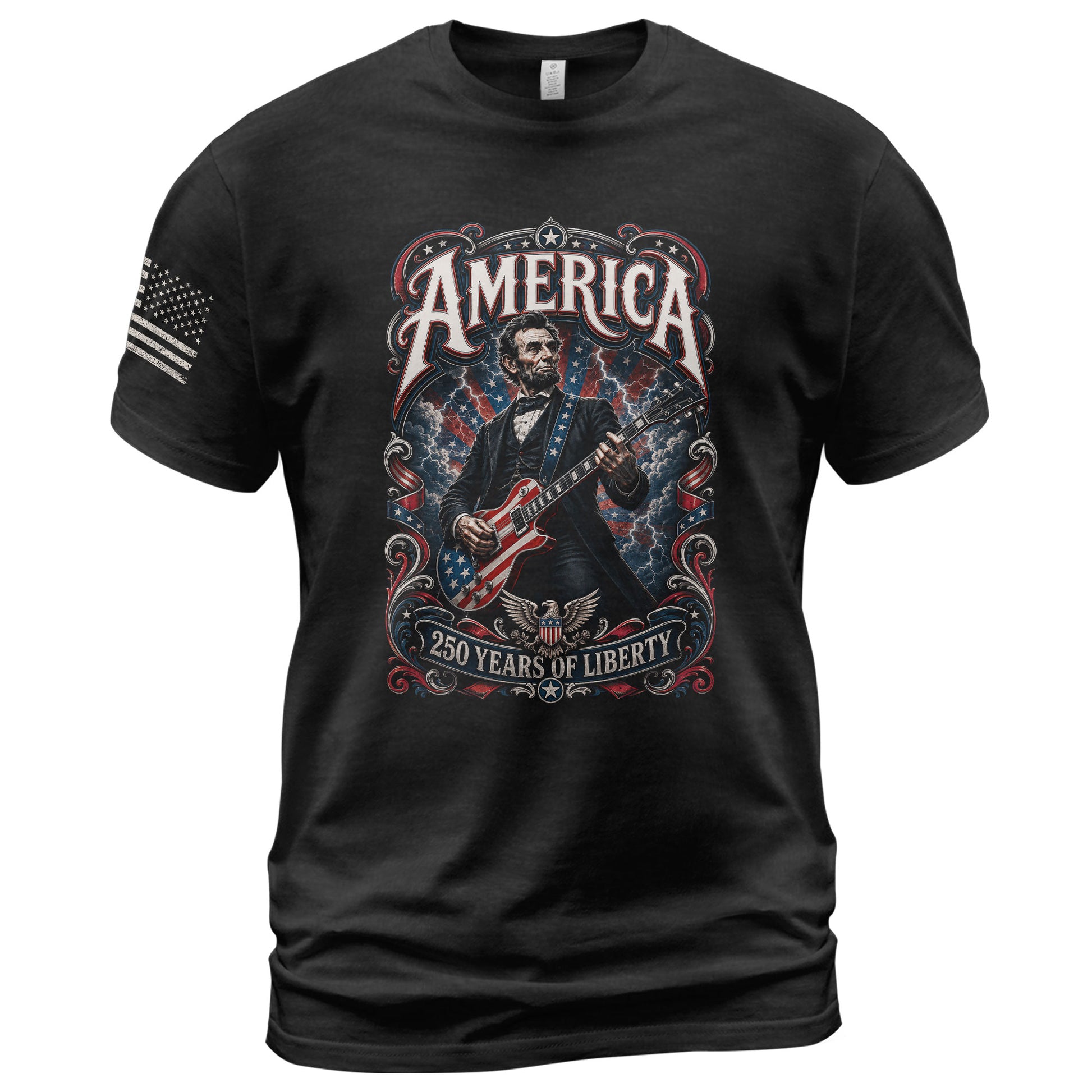 America 250 Years of Liberty Shirt Patriotic Guitar USA Vintage Freedom Tee - Rust Field Wear