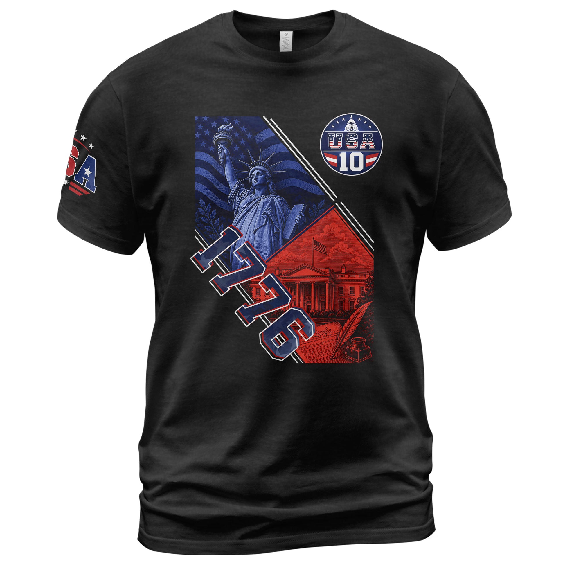 USA 1776 Sport Graphic Tee Patriotic Number 10 Statue Of Liberty Heritage Style Shirt - Rust Field Wear