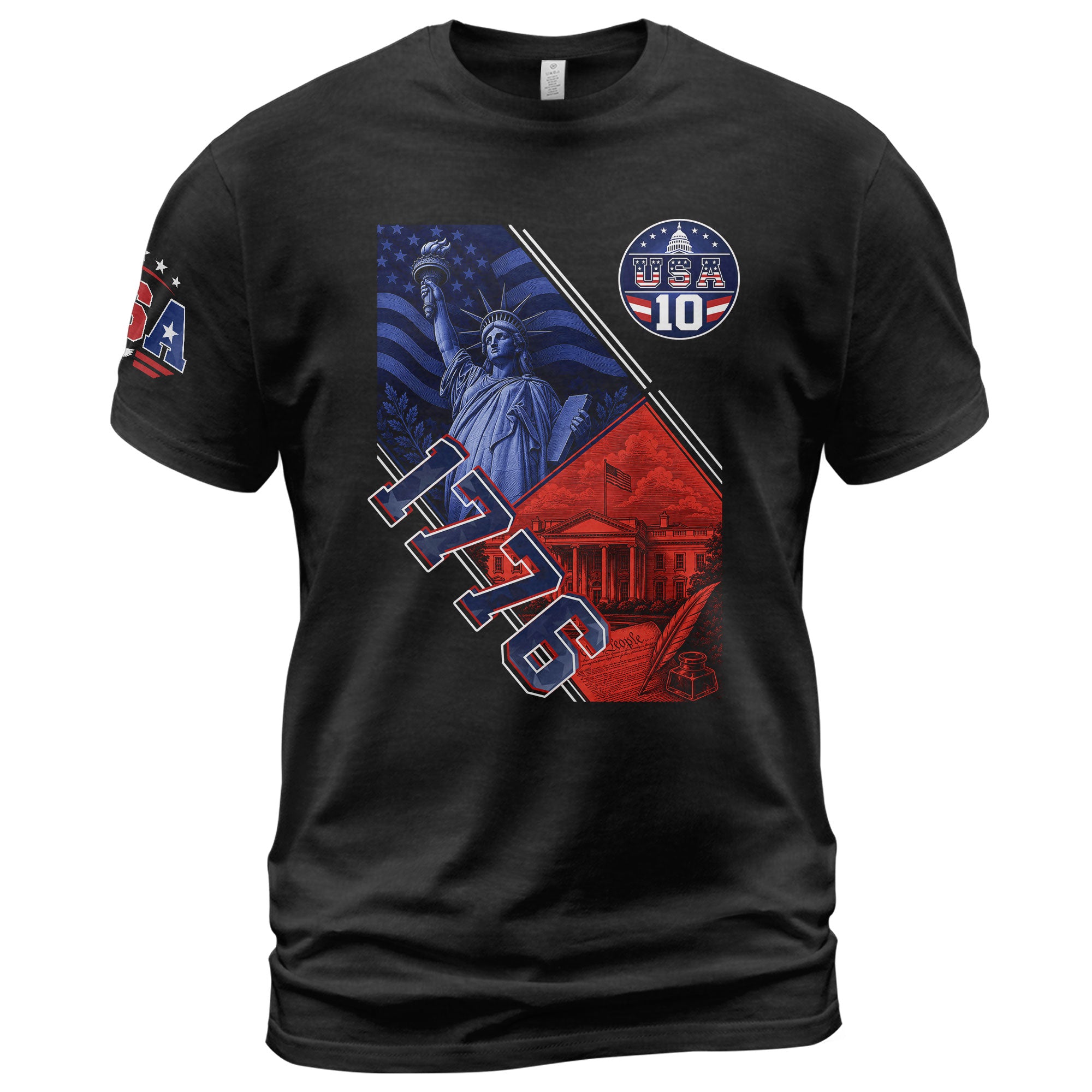 USA 1776 Sport Graphic Tee Patriotic Number 10 Statue Of Liberty Heritage Style Shirt - Rust Field Wear
