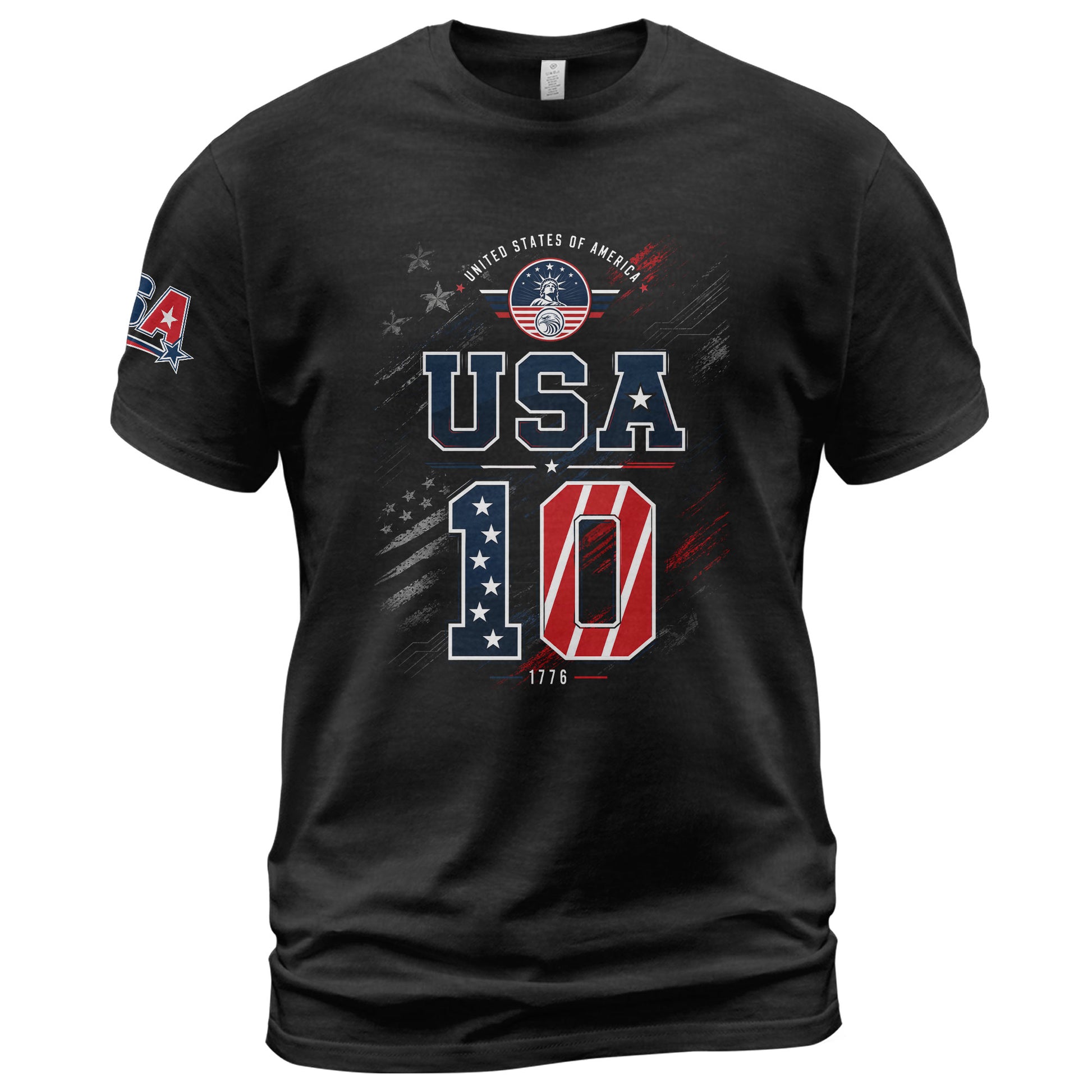 USA 1776 Sport Shirt Patriotic Number 10 Design American Heritage Graphic Tee Top - Rust Field Wear