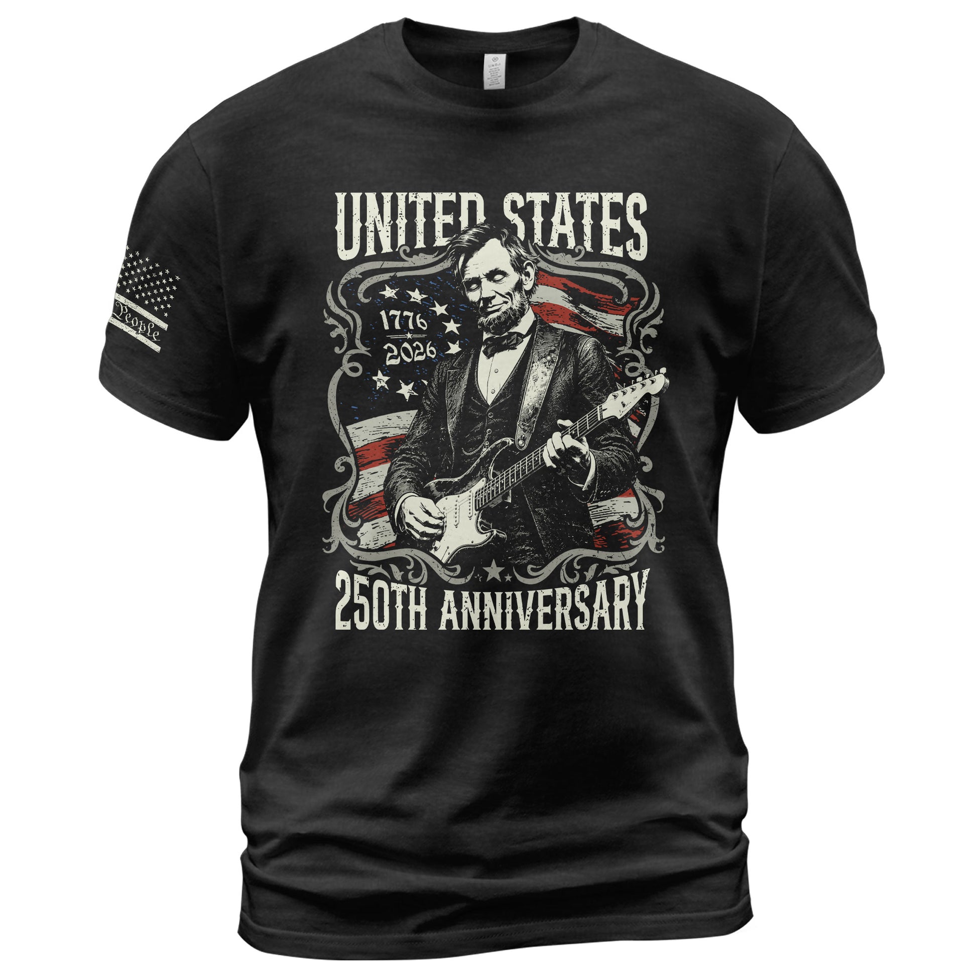 United States 250th Anniversary Shirt Abraham Lincoln Rock Guitar Patriotic Apparel - Rust Field Wear