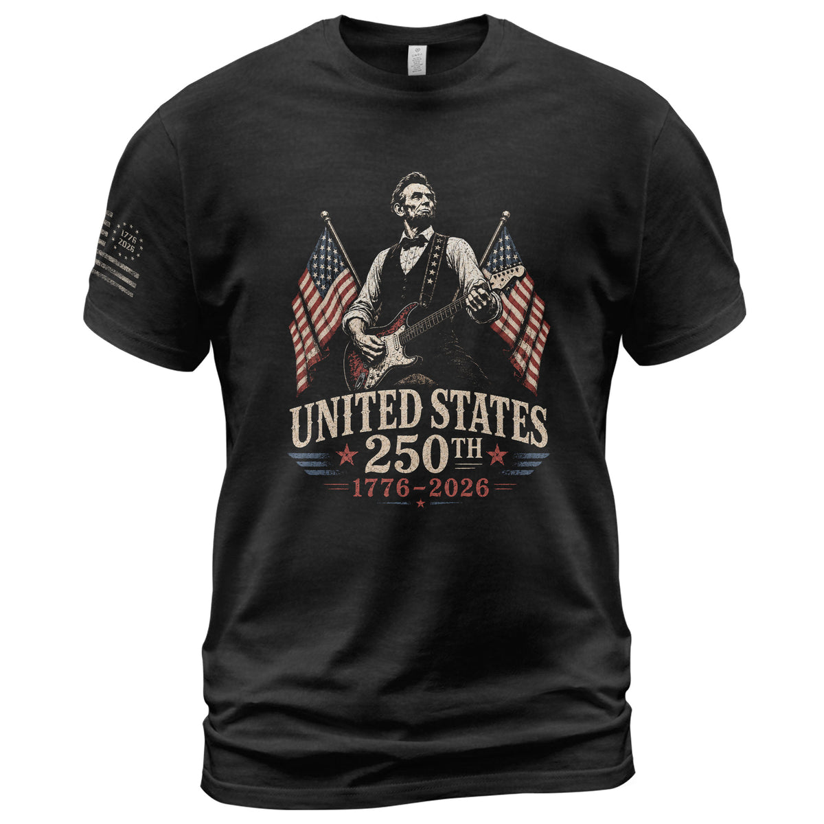 Mens T Shirt Patriotic Abraham Lincoln Guitar 1776-2026 250th Anniversary Rock Tee - Rust Field Wear