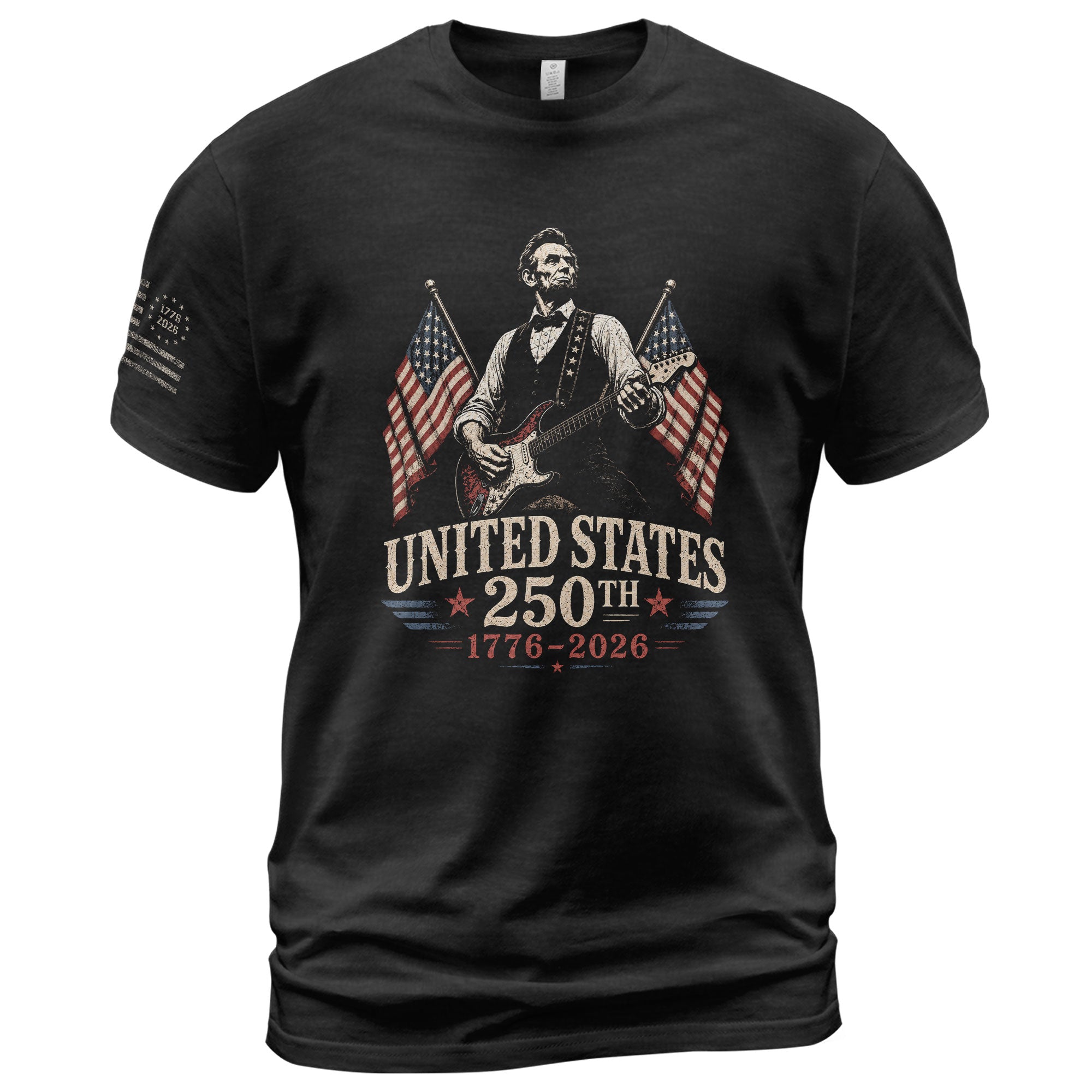Mens T Shirt Patriotic Abraham Lincoln Guitar 1776-2026 250th Anniversary Rock Tee - Rust Field Wear