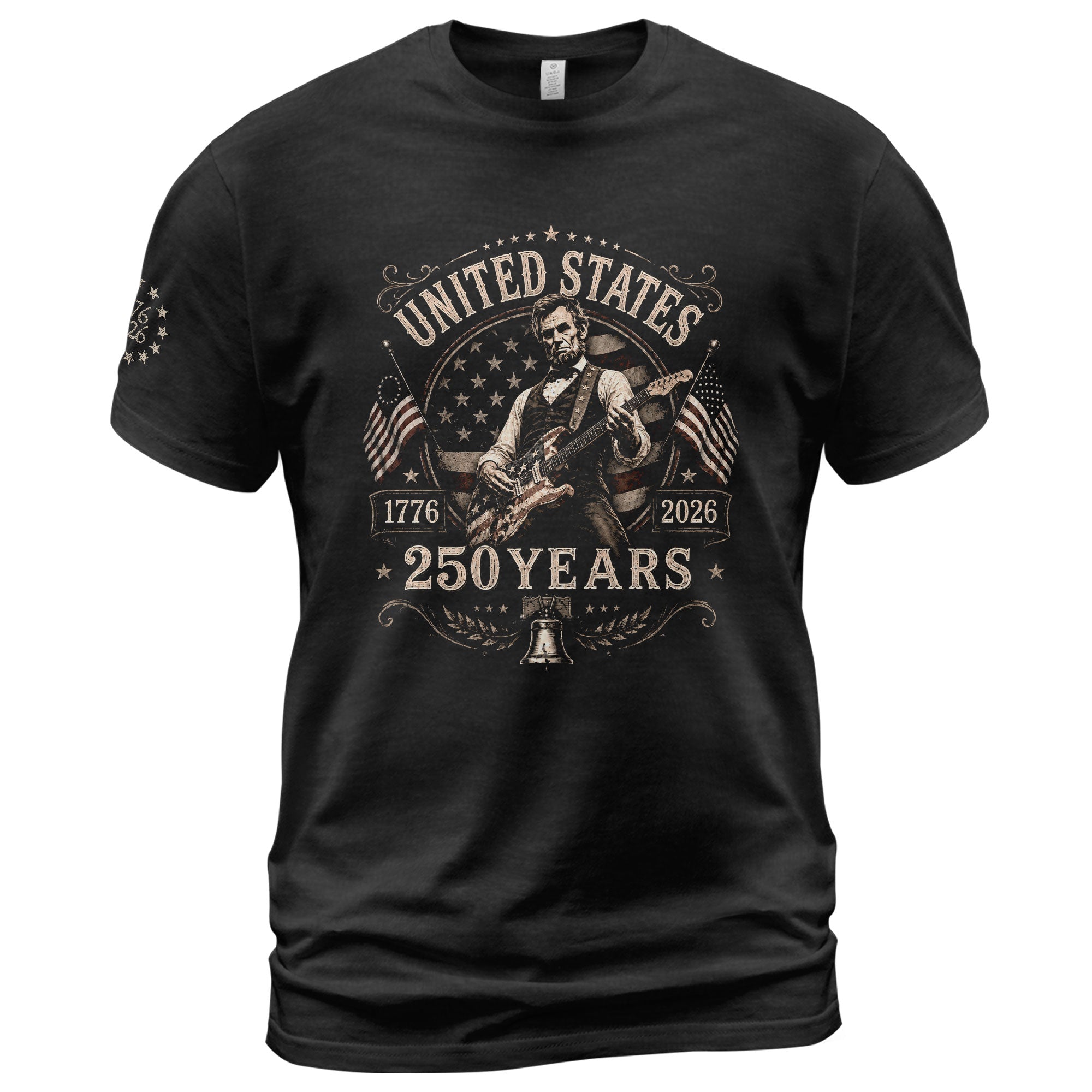 Mens T Shirt Patriotic 250 Years 1776-2026 Vintage Abraham Lincoln Guitarist Graphic Tee - Rust Field Wear