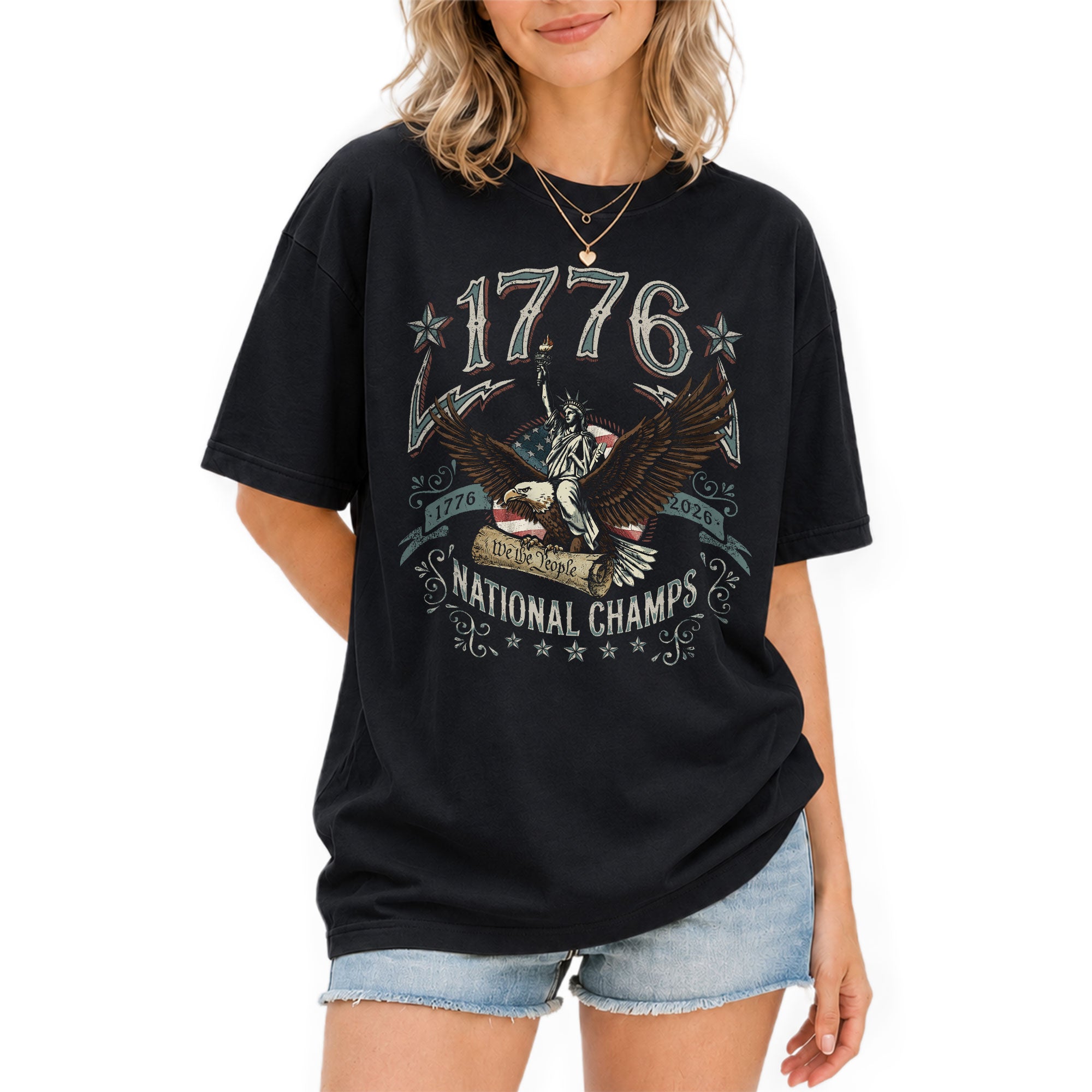 1776 National Champs Shirt Vintage Patriotic Eagle Graphic Tee 4th of July Comfort T-Shirt - Rust Field Wear