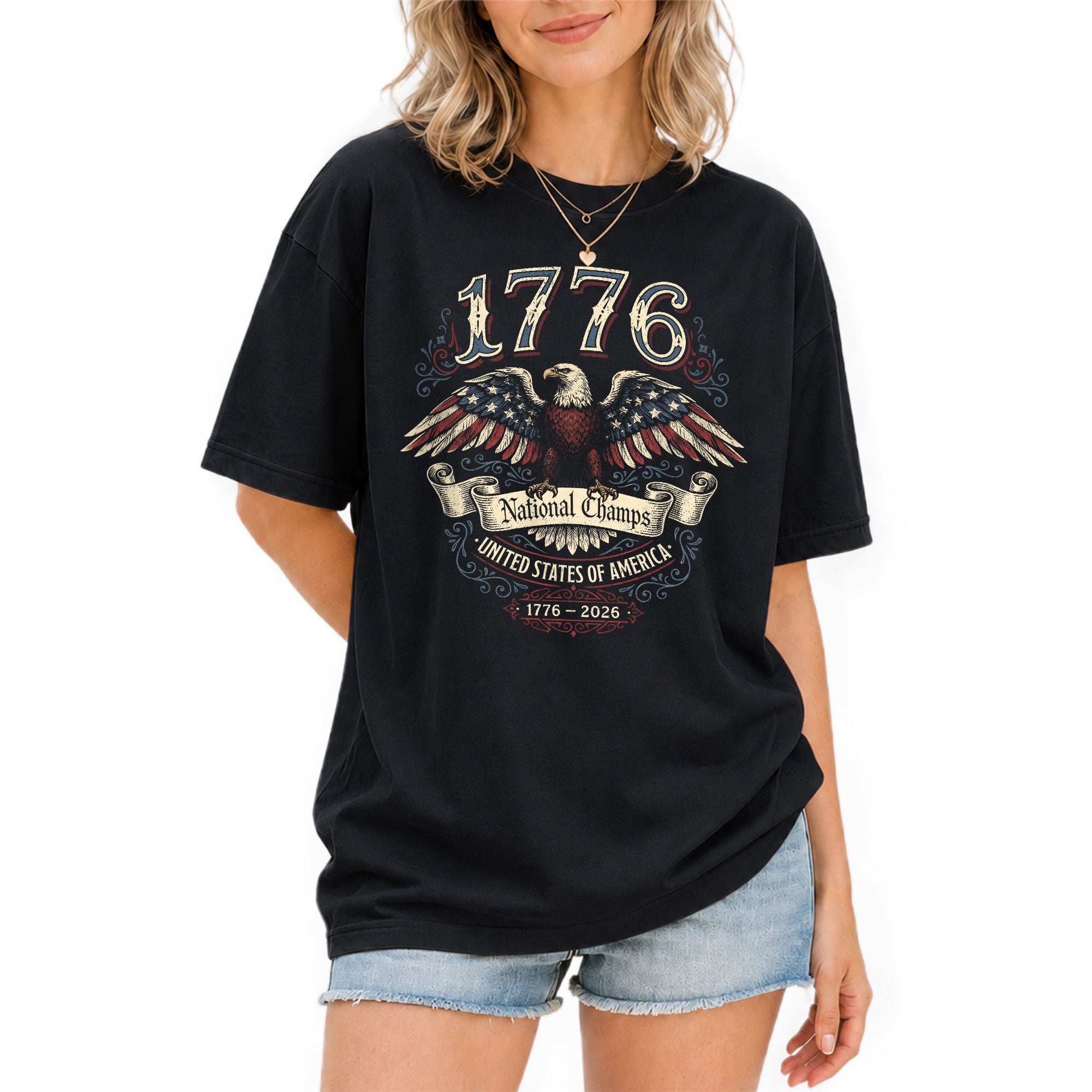 1776 National Champs Shirt Vintage American Eagle Graphic Tee Patriotic 1776-2026 T-Shirt - Rust Field Wear