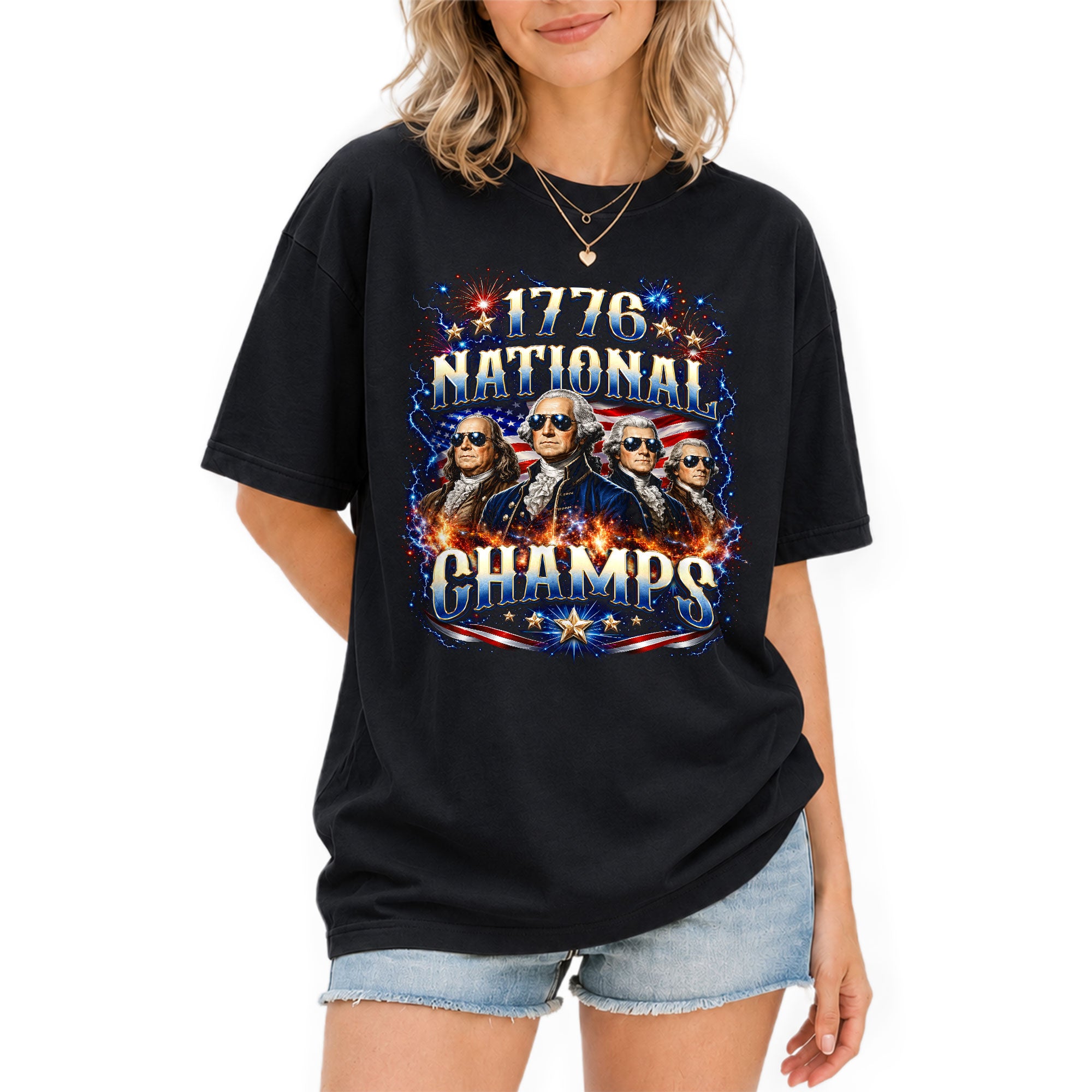 Classic 1776 National Champs Patriotic Graphic T Shirt Vintage Style Cotton Tee Top - Rust Field Wear