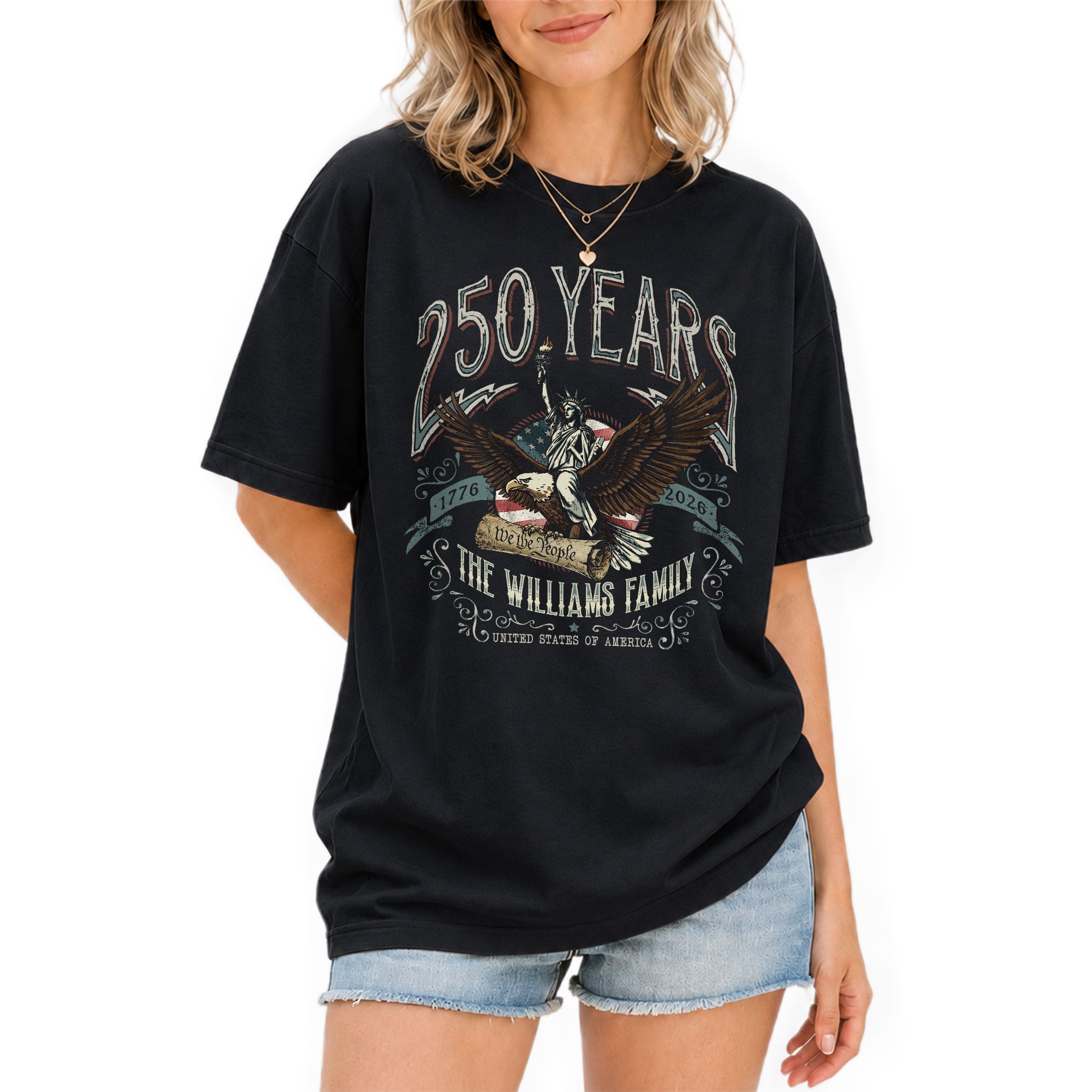 United States 250th Anniversary Liberty Apparel Personalized Custom Family Name Shirts - Rust Field Wear