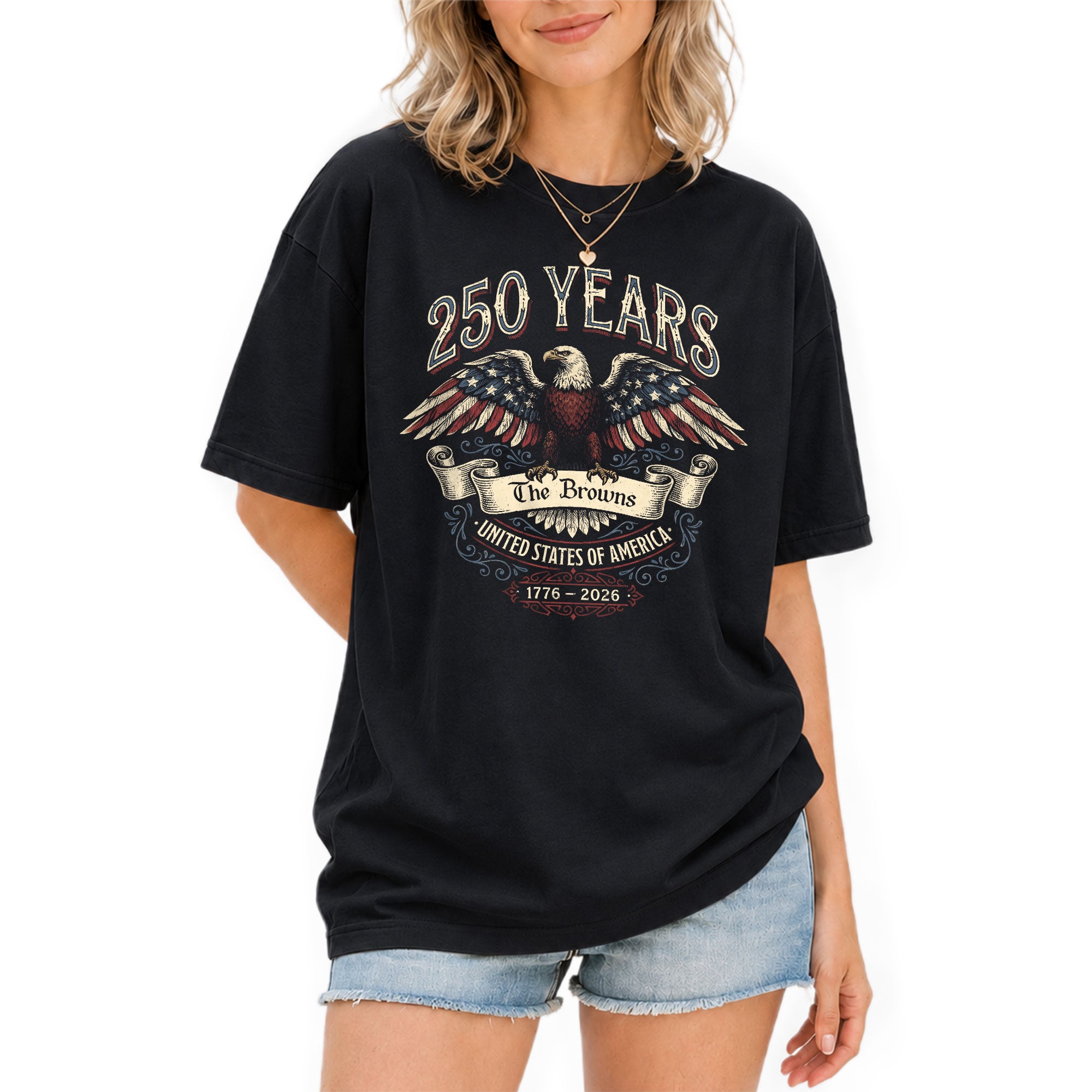 Family Name Custom Holiday Shirts Personalized USA 250 Years Freedom Men Women Tee - Rust Field Wear