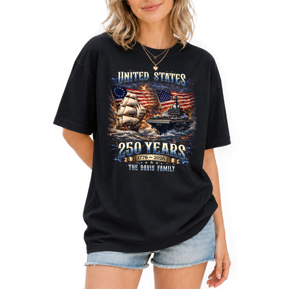 Warship Sailing Vessel Holiday Graphic Tee Customized Custom Family Name USA Shirts - Rust Field Wear