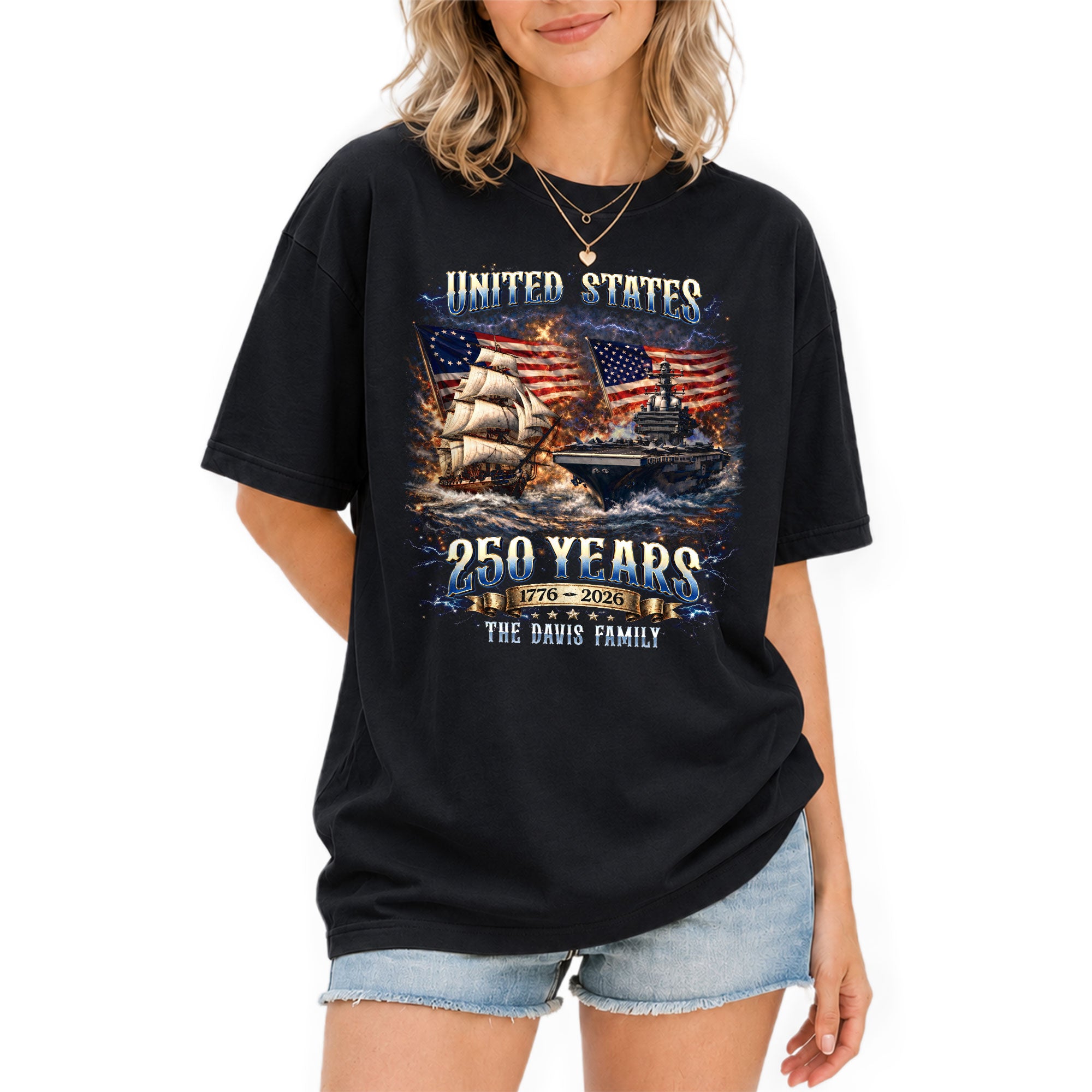 Warship Sailing Vessel Holiday Graphic Tee Customized Custom Family Name USA Shirts - Rust Field Wear