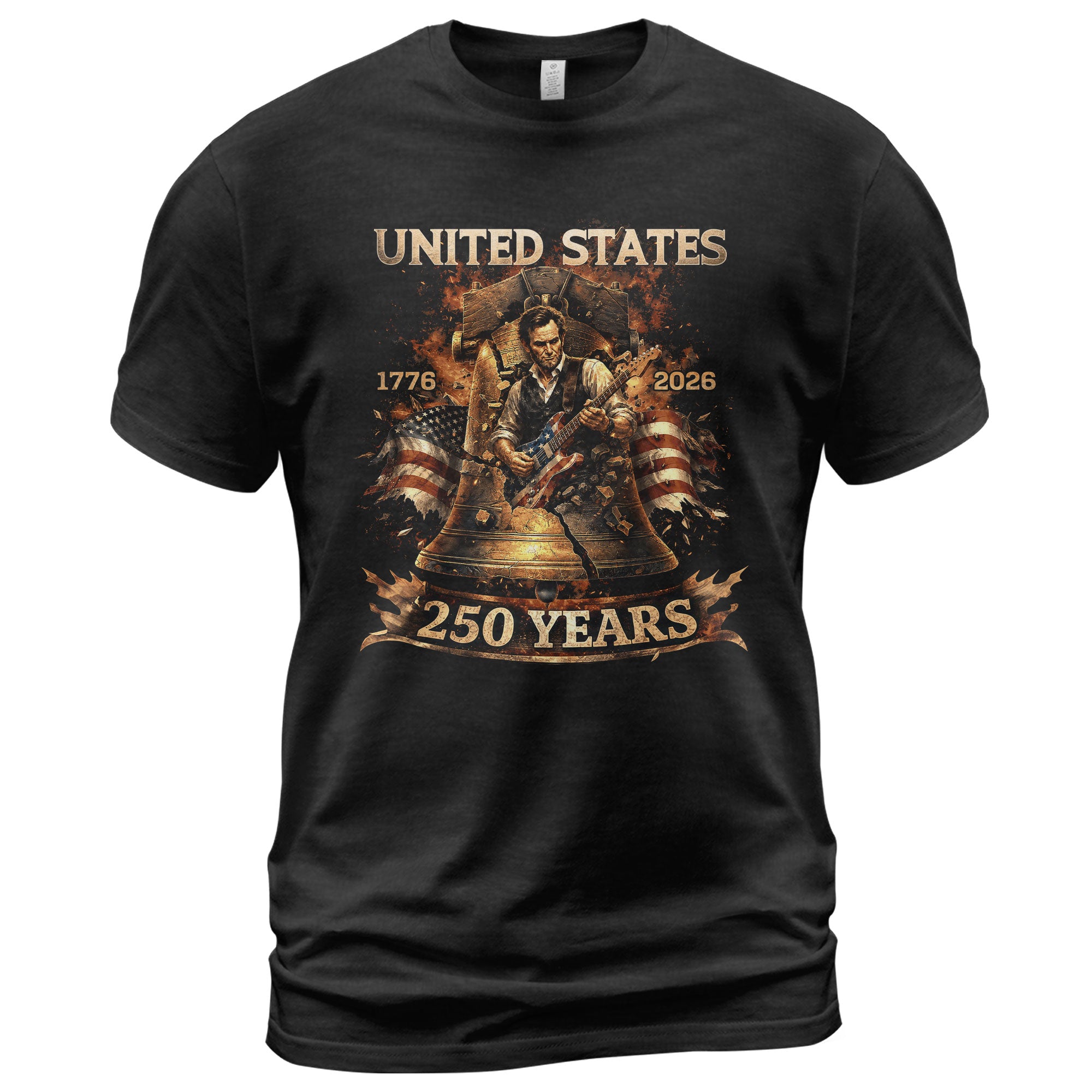 Liberty Bell Guitar Patriotic T-Shirt - Vintage 1776 2026 Historical Graphic Tee - Rust Field Wear