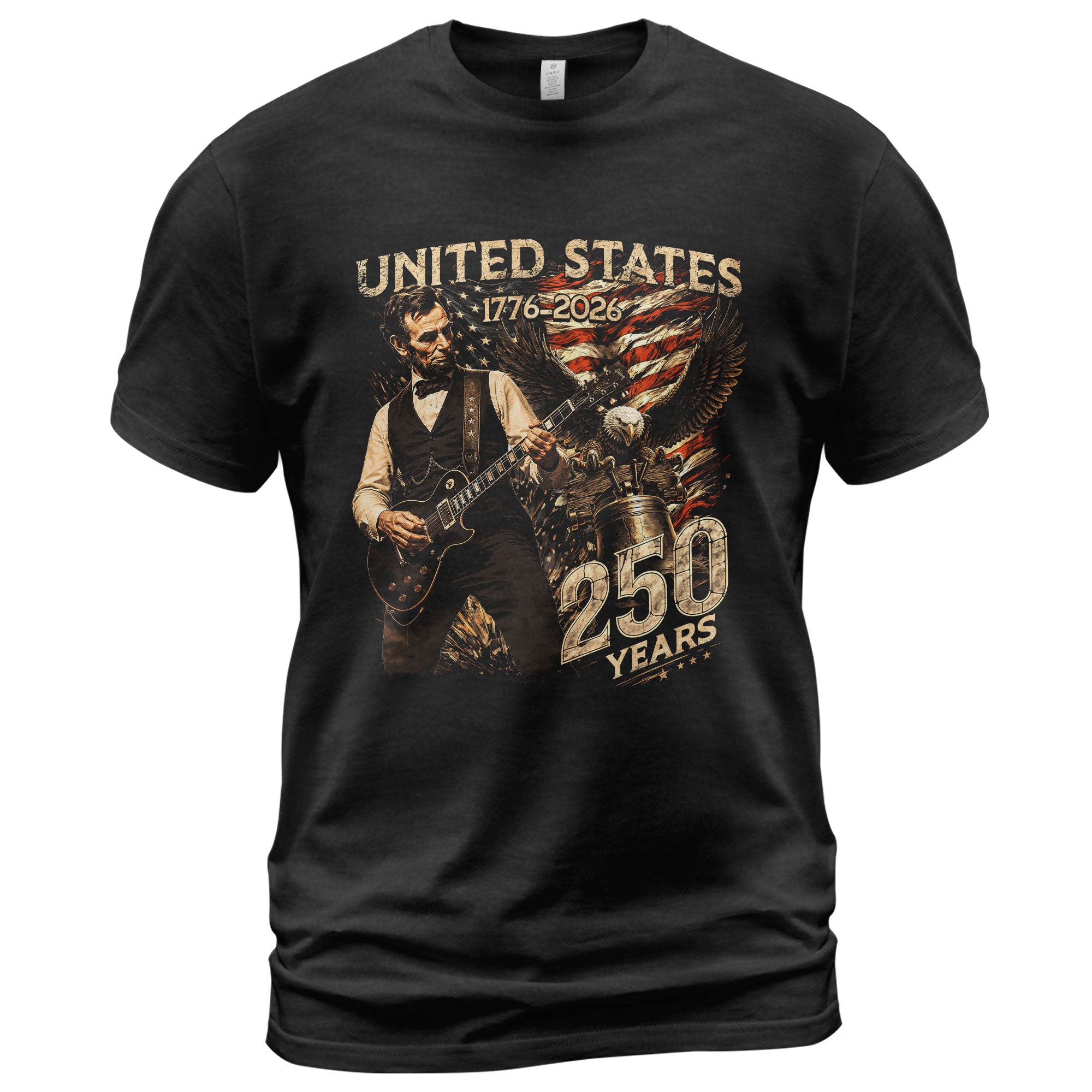 Abraham Lincoln T Shirt Rockstar Guitar Design - Vintage Eagle 1776 2026 Patriotic Tee - Rust Field Wear