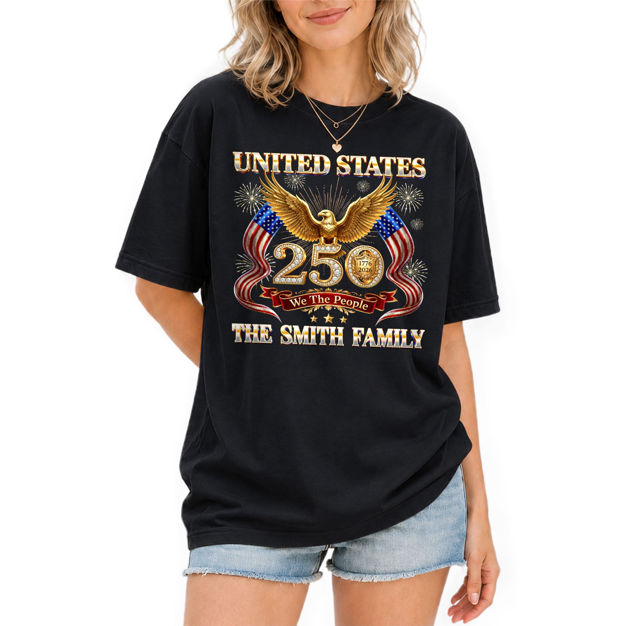 Golden Eagle Holiday Graphic Tee Customized Custom Family Name United States Group Shirts - Rust Field Wear