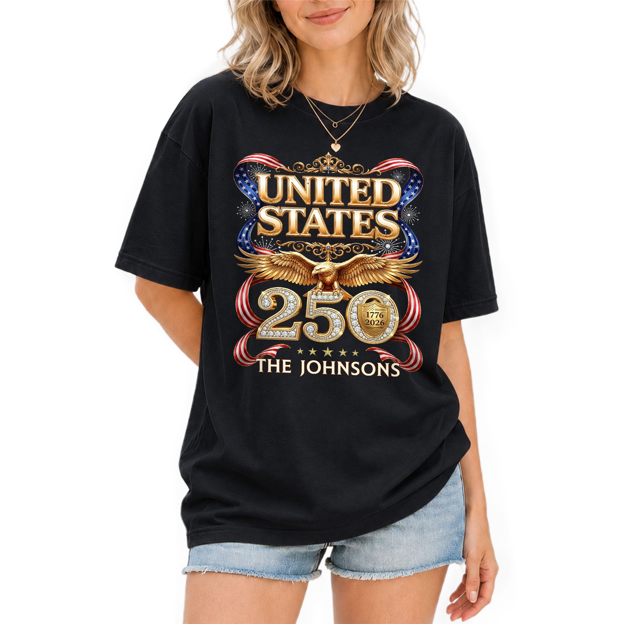 Eagle Crown Holiday Graphic Tee Customized Custom Family Name United States Shirts - Rust Field Wear