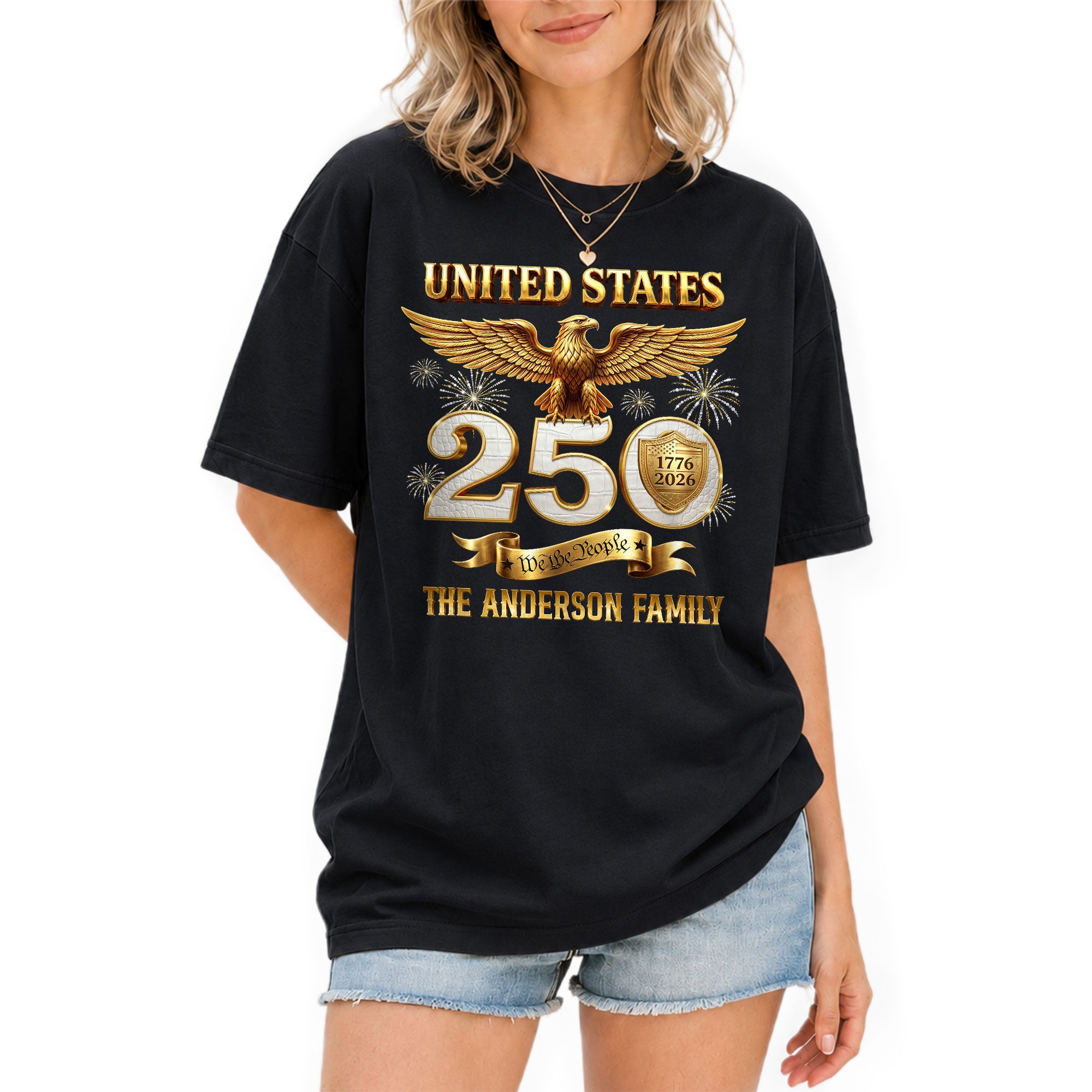 Majestic Eagle Fireworks Holiday Graphic Tee Customized Custom Family Name United States Shirts - Rust Field Wear