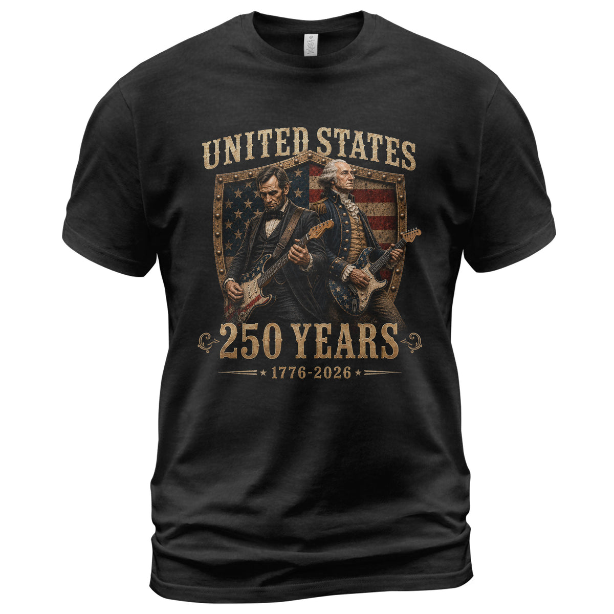 George Washington Abraham Lincoln Guitar T-Shirt 1776-2026 Patriotic 4th Of July Tee - Rust Field Wear