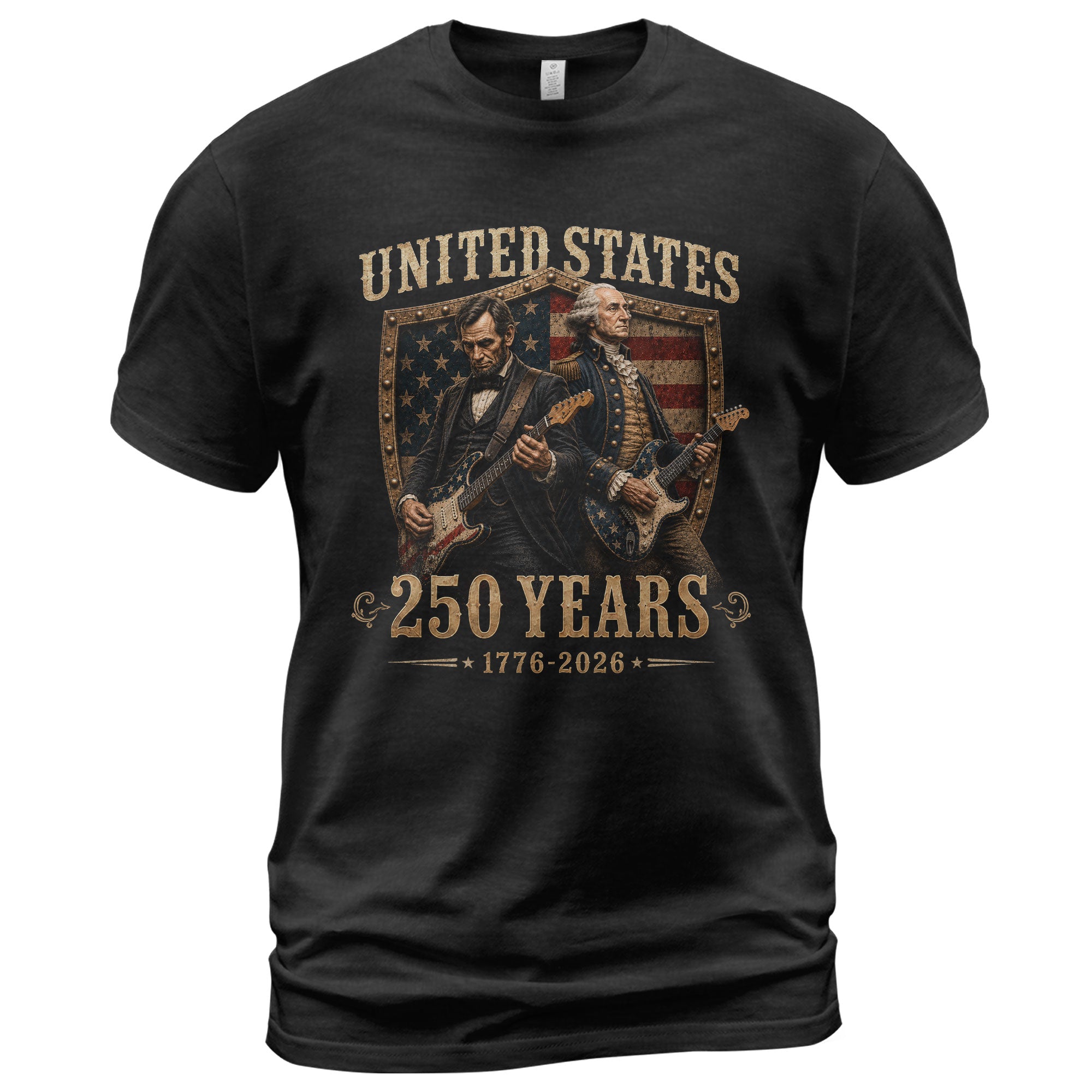George Washington Abraham Lincoln Guitar T-Shirt 1776-2026 Patriotic 4th Of July Tee - Rust Field Wear