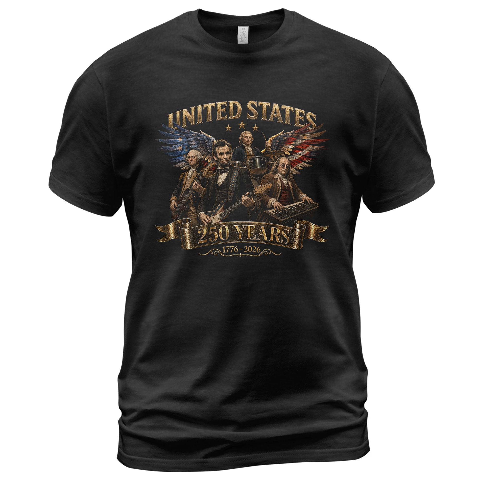 Patriotic Presidents Eagle Wings Rock Band T Shirt 250 Years 1776-2026 Vintage Tee - Rust Field Wear