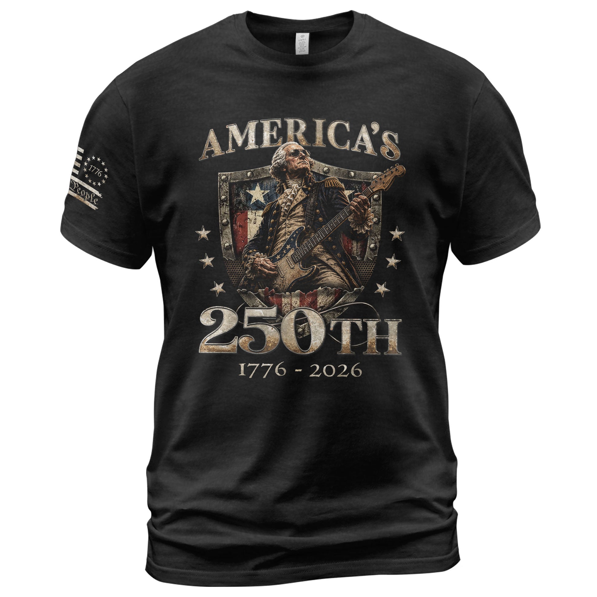 Vintage George Washington Guitar Shirt 1776-2026 Commemorative Graphic Tee Patriotic Style - Rust Field Wear