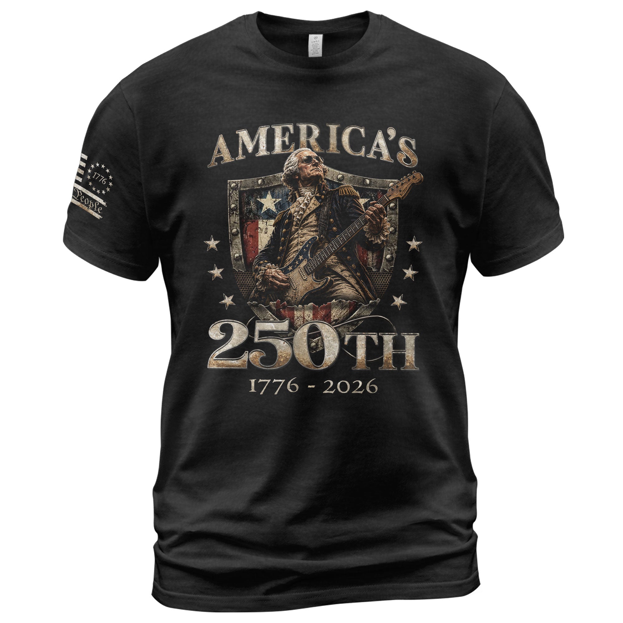 Vintage George Washington Guitar Shirt 1776-2026 Commemorative Graphic Tee Patriotic Style - Rust Field Wear