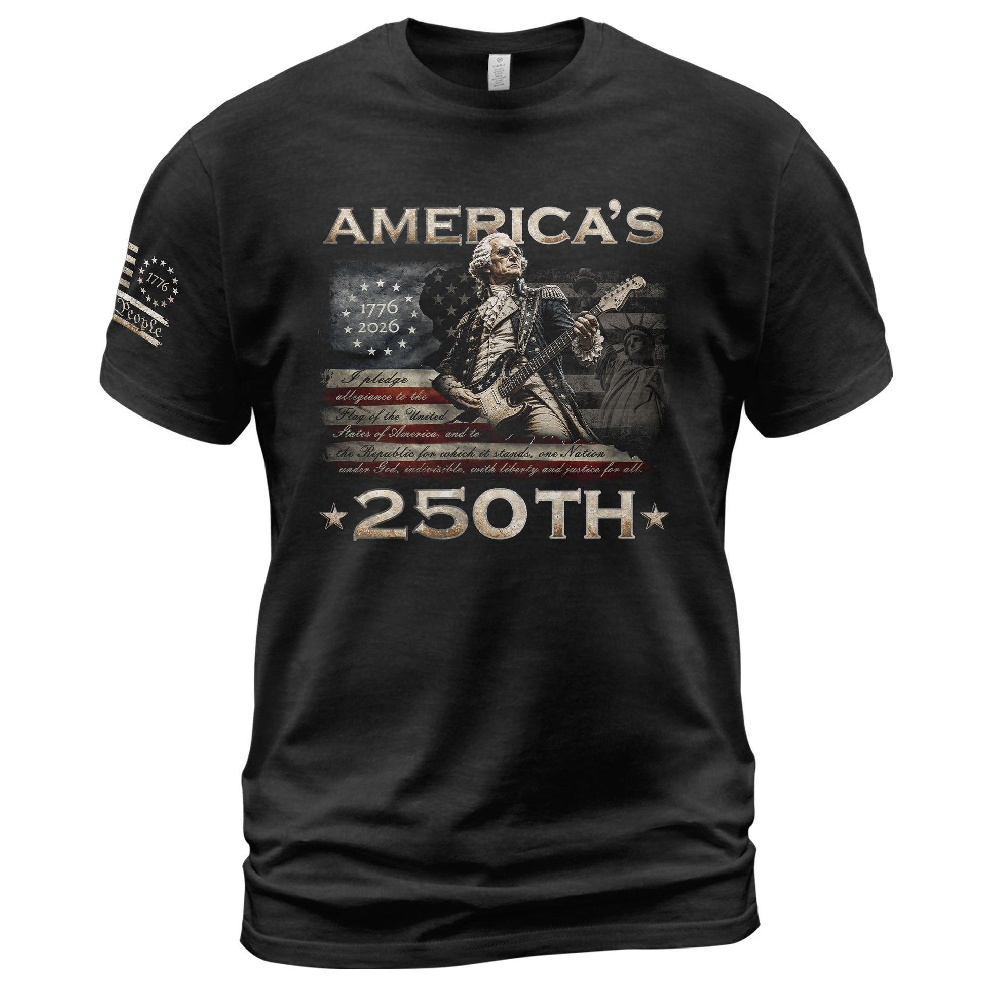 Pledge Allegiance George Washington Guitar Shirt 1776-2026 Patriotic Graphic Tee Apparel - Rust Field Wear