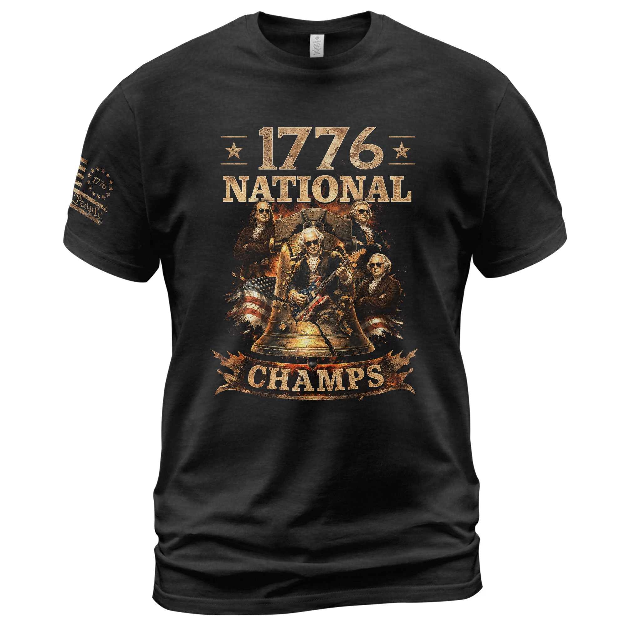 1776 National Champs T-Shirt Rock Liberty Bell US Founding Fathers Patriotic Graphic Tee - Rust Field Wear