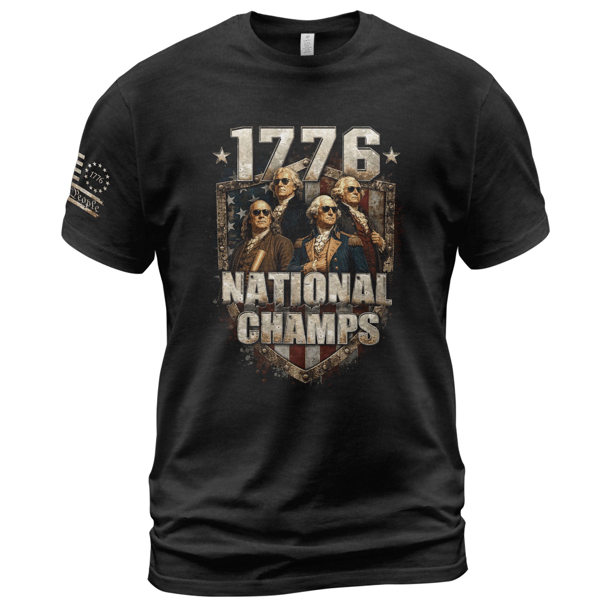 1776 National Champs Shirt Retro Patriotic Shield American Pride Independence Day Graphic Tee - Rust Field Wear