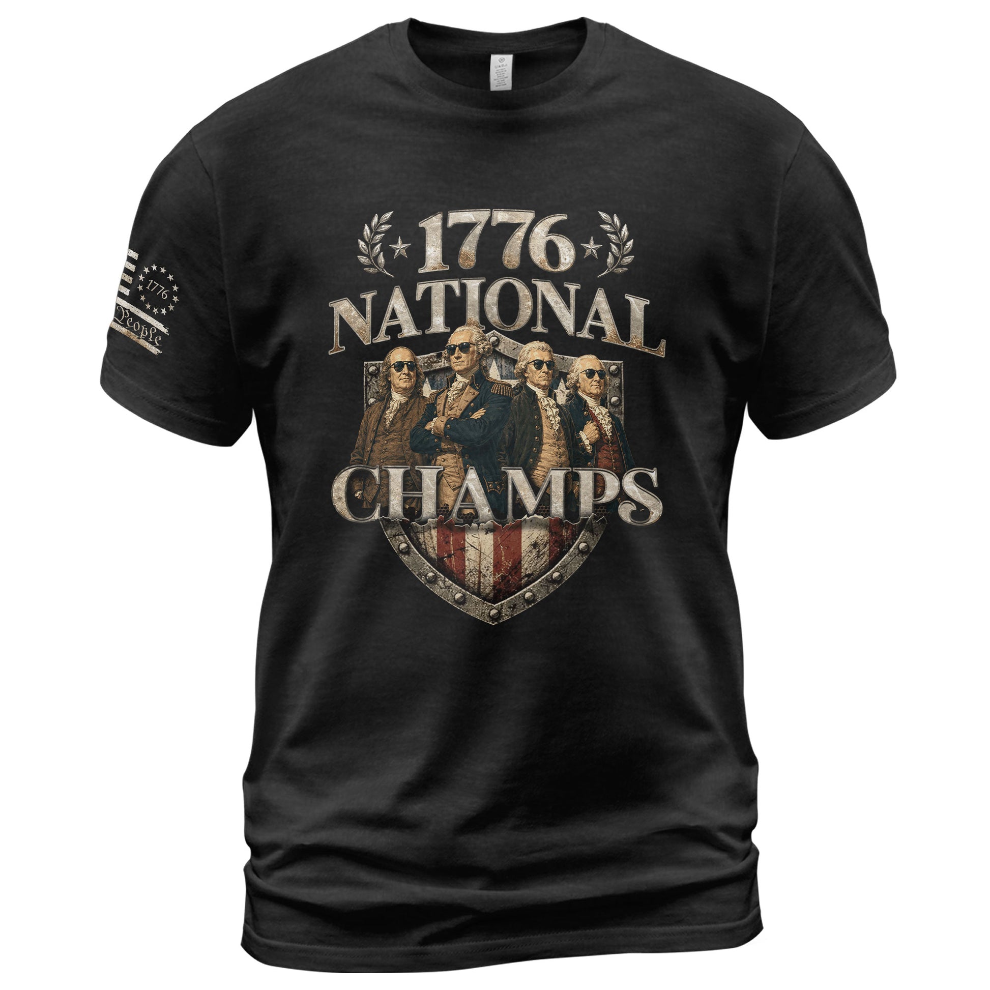 1776 National Champs T-Shirt Shield US Founding Fathers Patriotic 4th of July Graphic Tee - Rust Field Wear