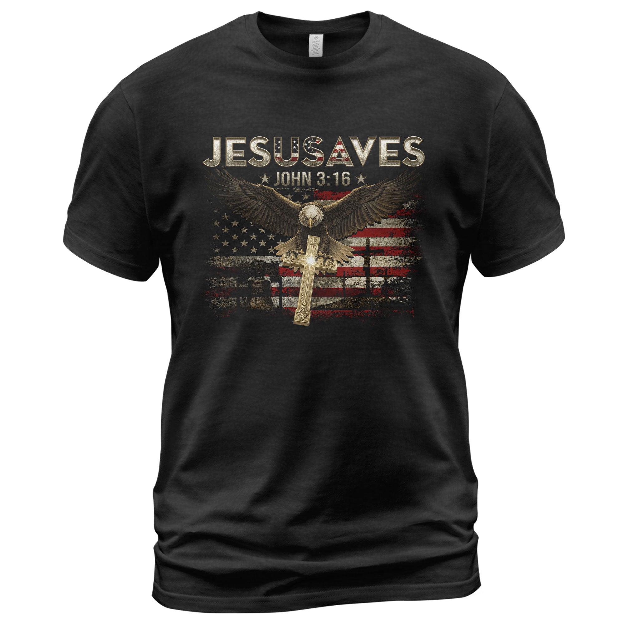 American Eagle JESUSAVES John 3 16 T Shirt Patriotic Religious Faith Graphic Cotton Tee - Rust Field Wear