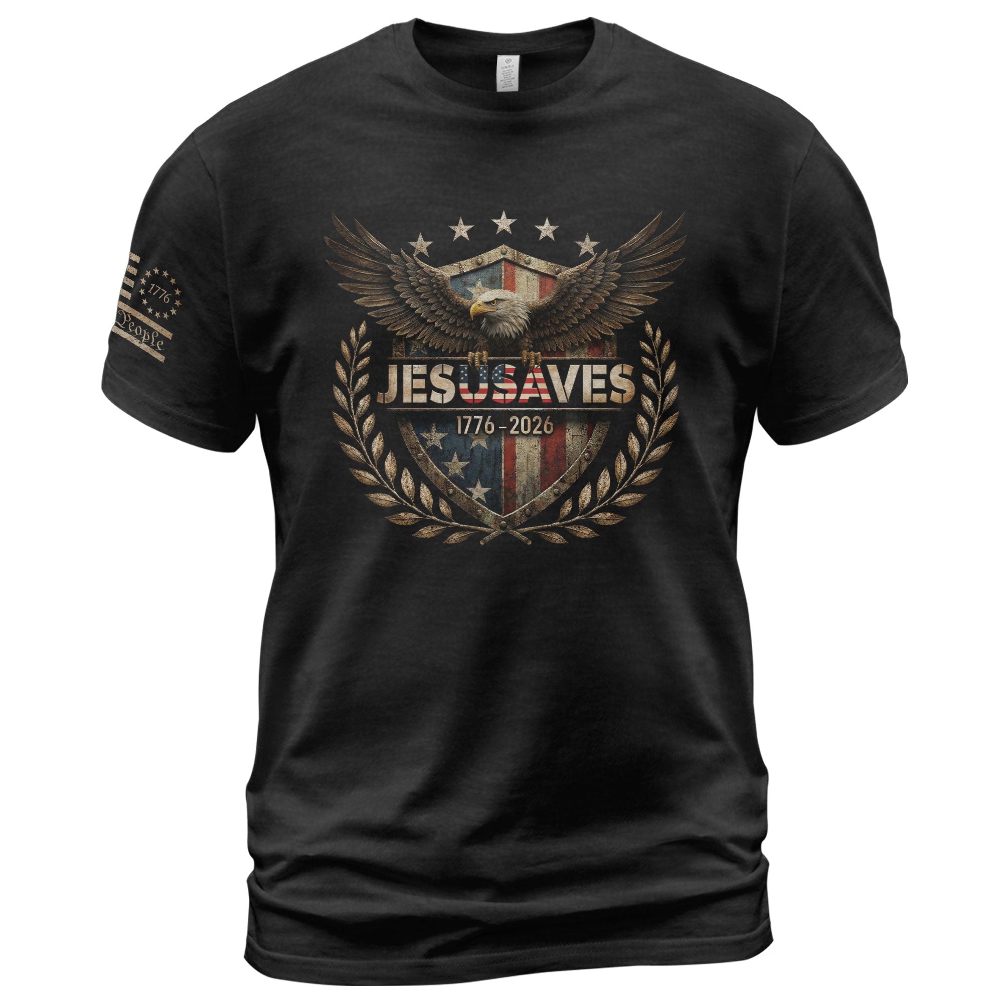 JESUSAVES 1776-2026 T-Shirt Patriotic American Eagle Graphic Tee - Classic Apparel Item - Rust Field Wear