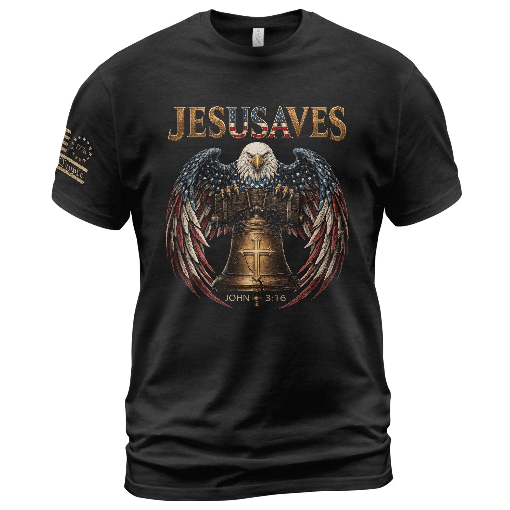 Patriotic JESUSAVES T-Shirt American Eagle Bell Print Stylish Casual Graphic Tee - Rust Field Wear