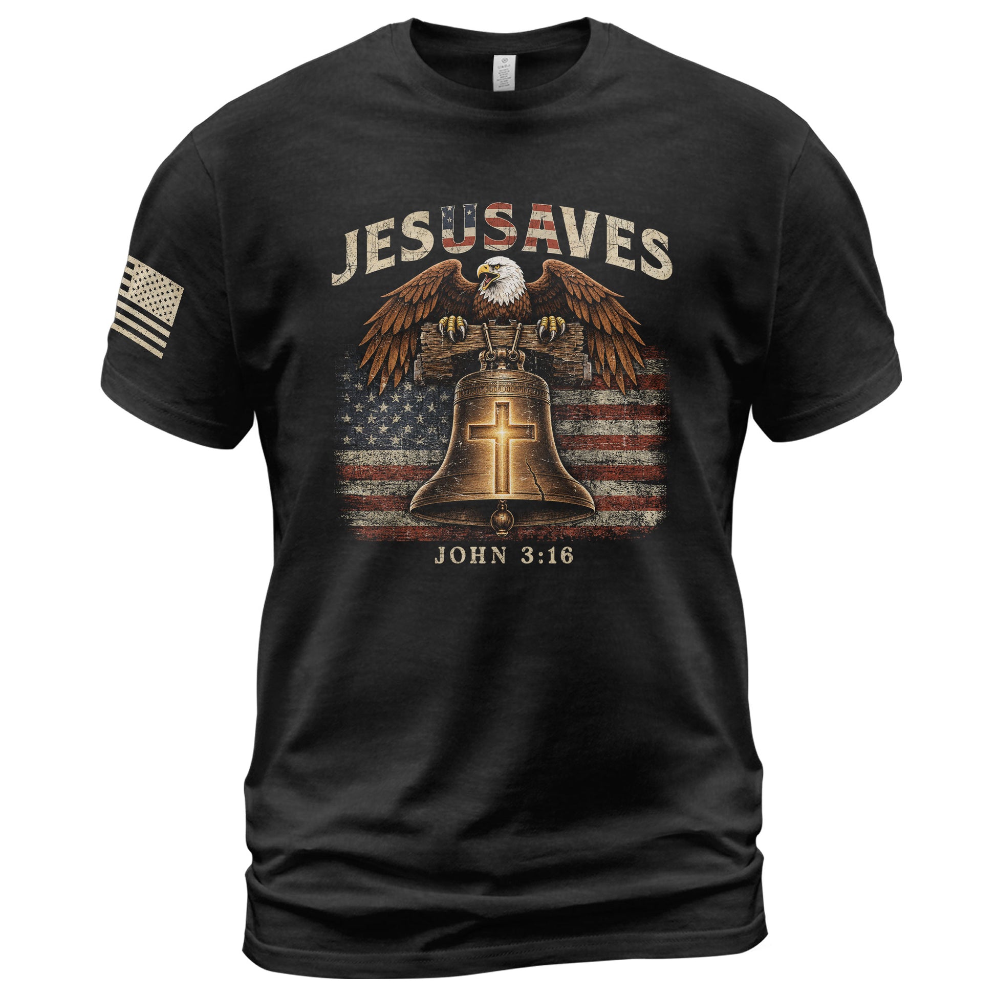 JESUSAVES American Eagle Bell Print T-Shirt Patriotic Graphic Casual Wear Unisex Tee - Rust Field Wear