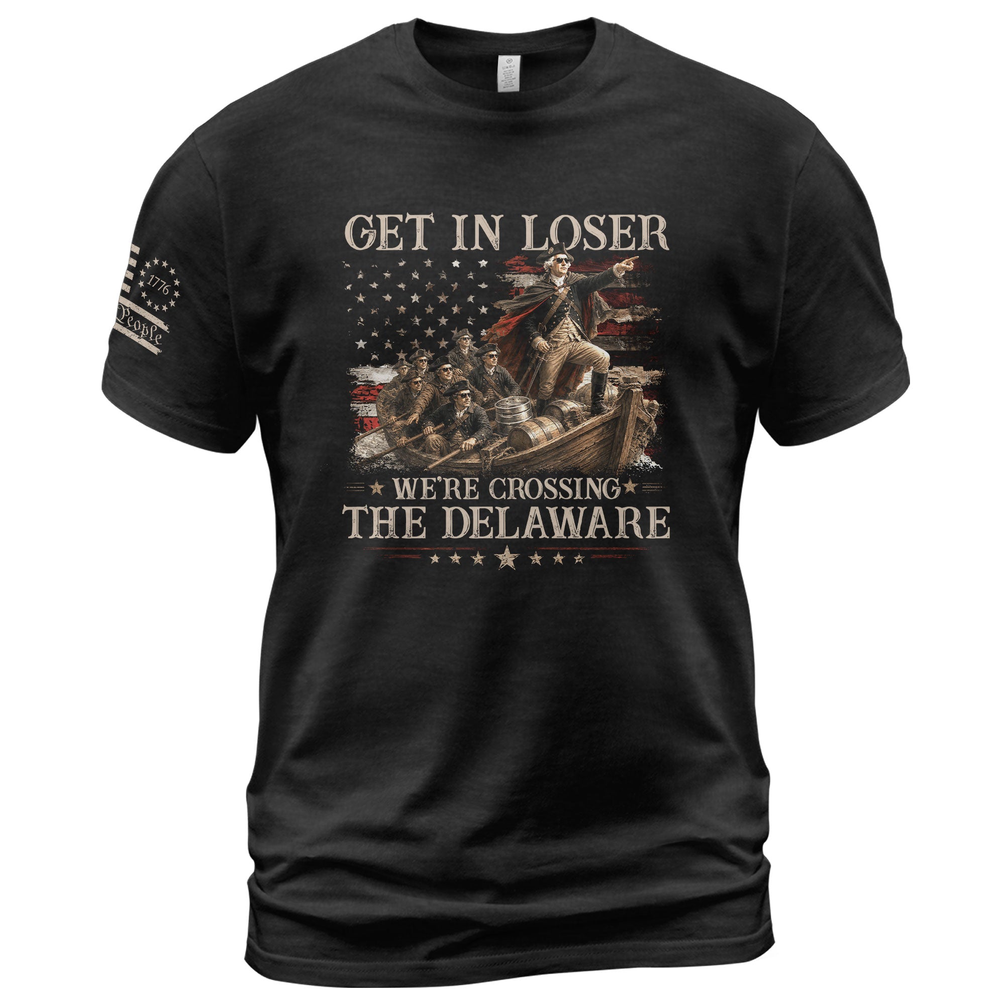 The Delaware Crossing Humorous Tee - Patriotic George Washington Cotton Graphic Apparel - Rust Field Wear