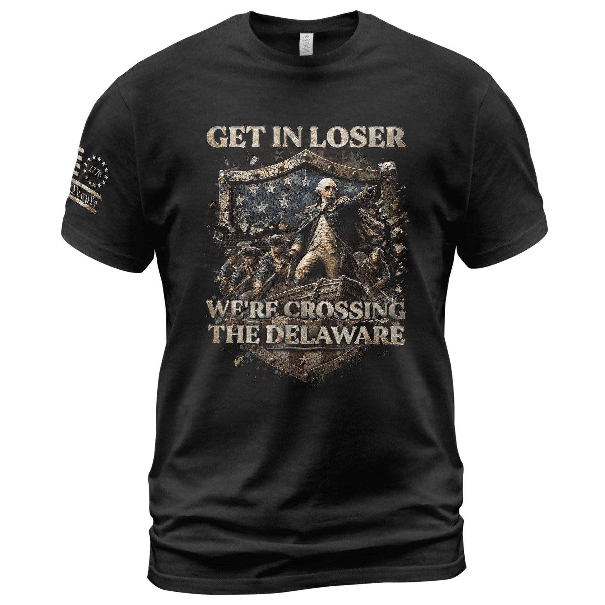 Get In Loser We're Crossing The Delaware T-Shirt George Washington Patriotic Sleeve Tee - Rust Field Wear