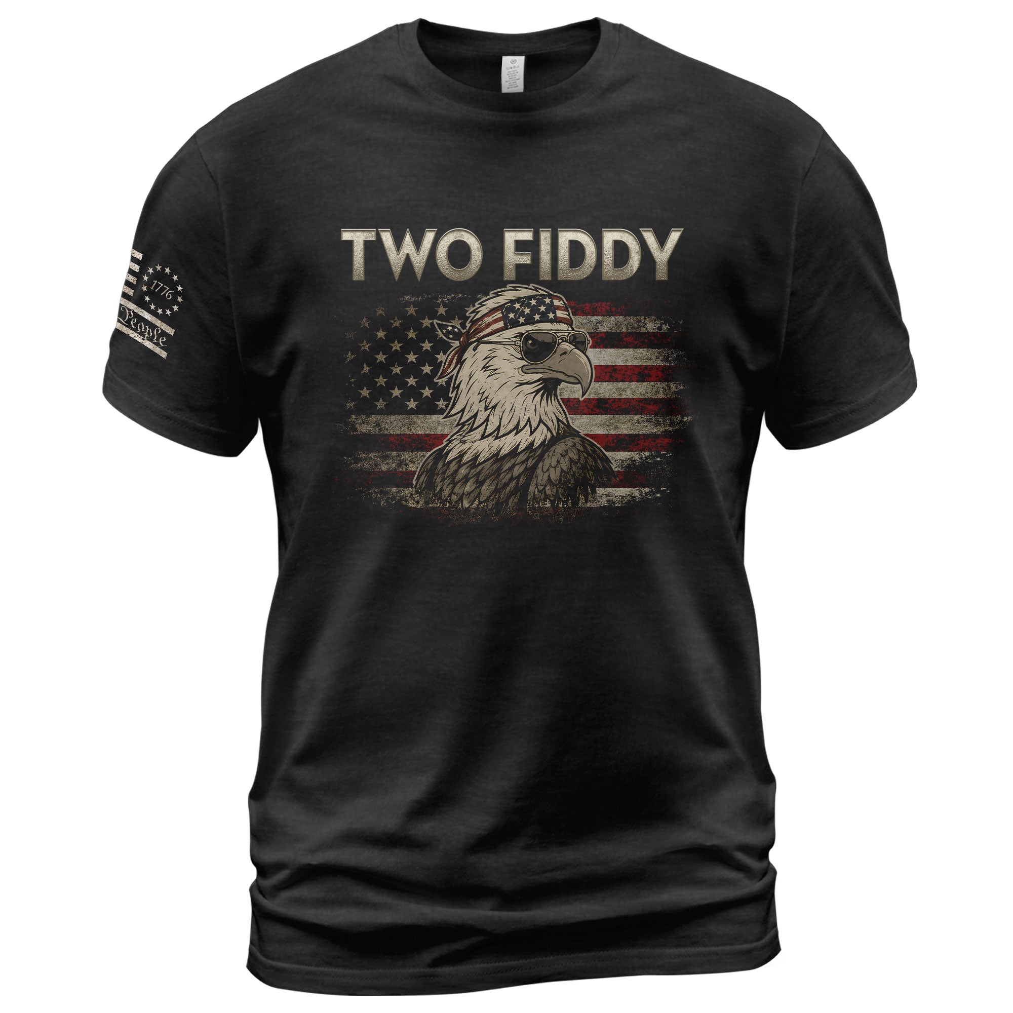 Two Fiddy Eagle Graphic Tee - Patriotic American Flag Bandana Style Men's Cotton Shirt - Rust Field Wear