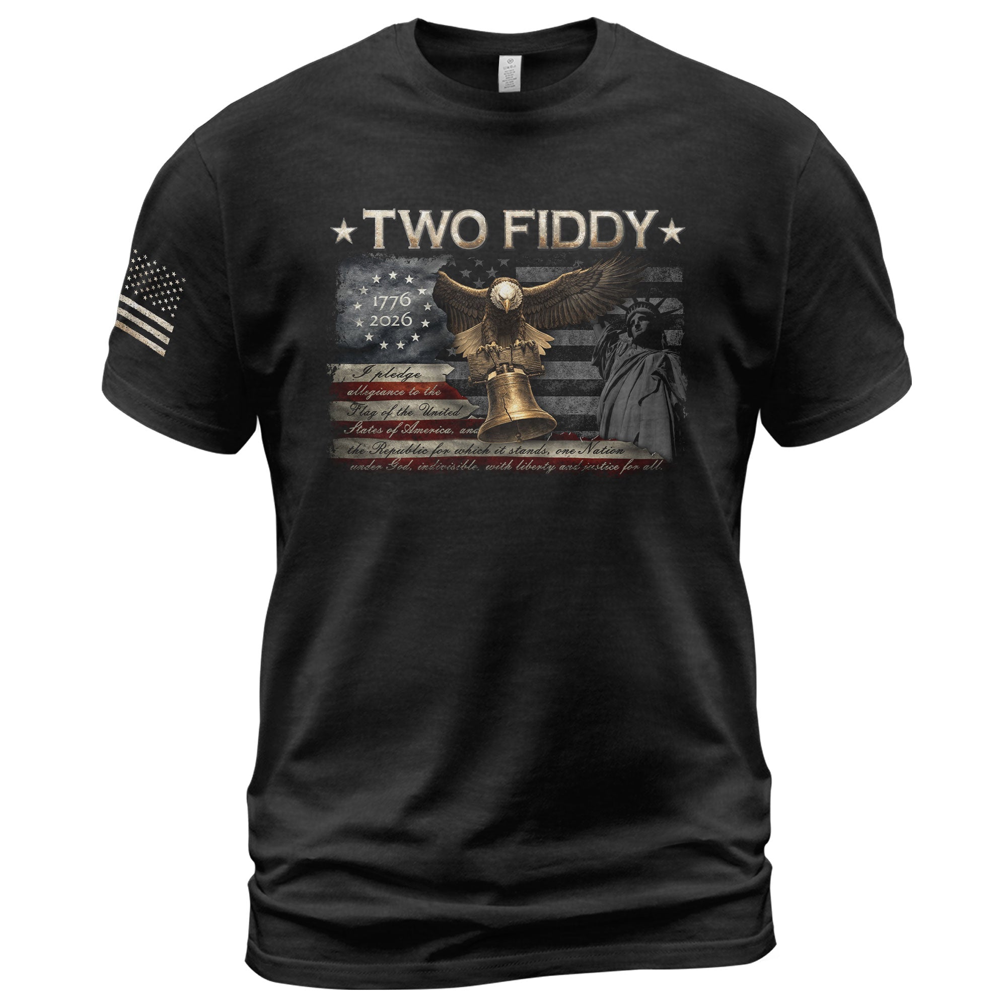 Vintage Style Eagle Liberty Bell T-Shirt - Two Fiddy American Flag Patriotic Cotton Top - Rust Field Wear