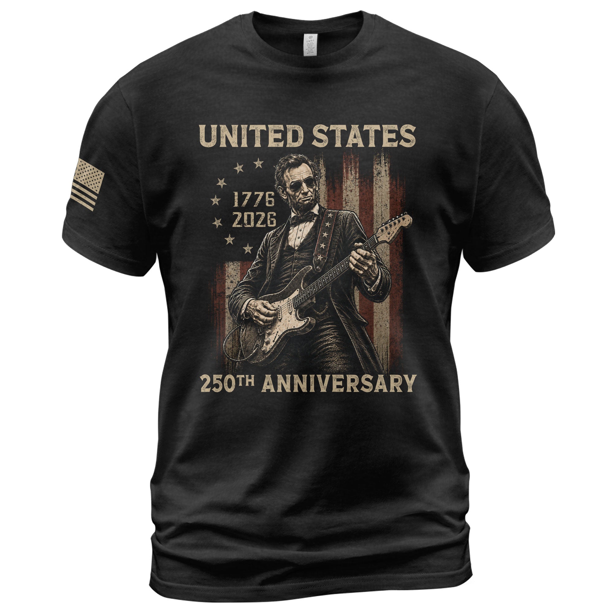 Lincoln Rock Guitar Shirt 1776 2026 Vintage American Flag Patriotic Graphic Tee Men - Rust Field Wear