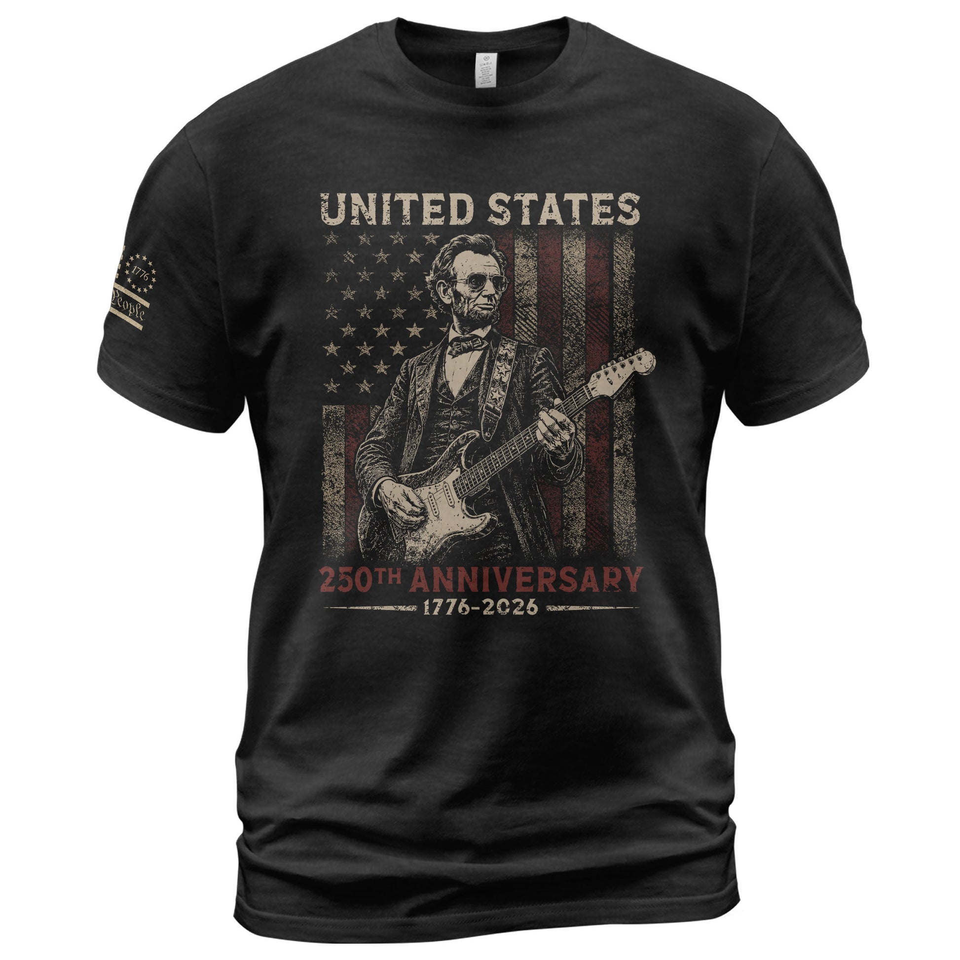Lincoln Rock Guitar Shirt 1776 2026 Vintage US Flag Patriotic We The People Graphic Tee - Rust Field Wear