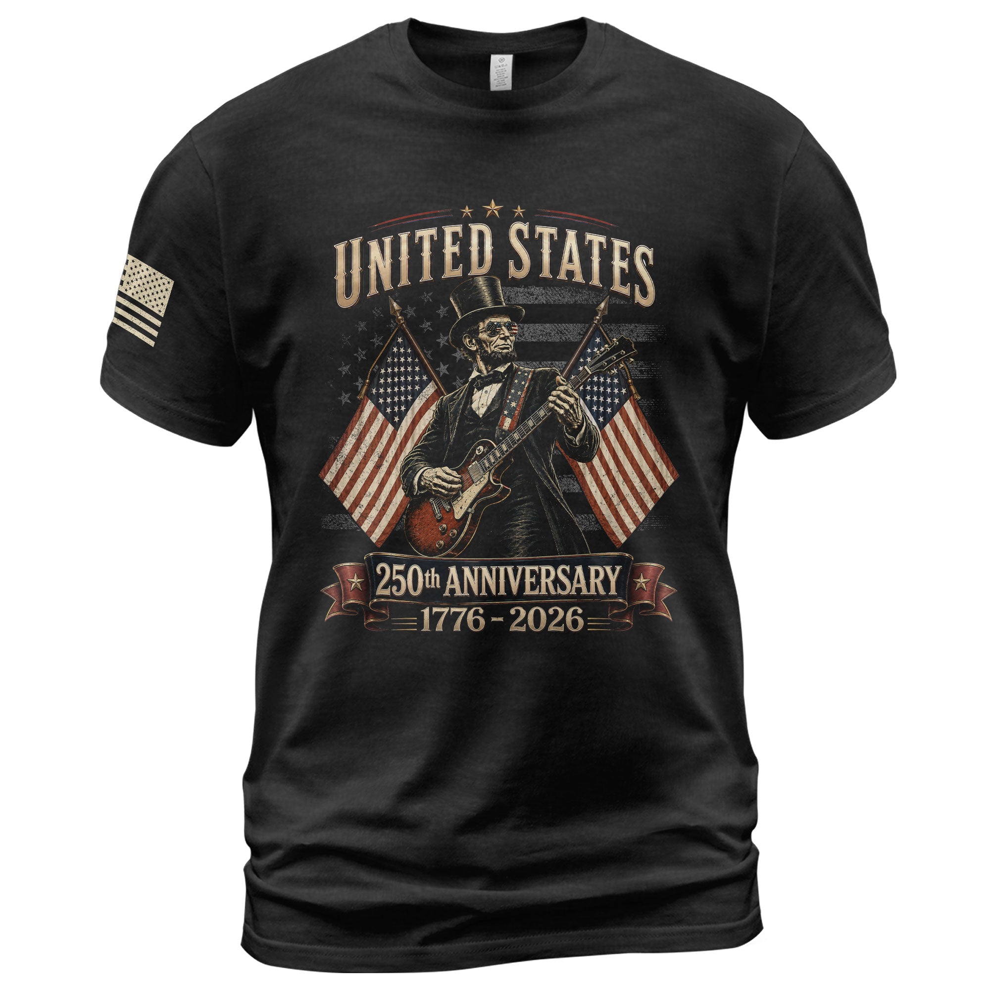Patriotic Lincoln Electric Guitar T-Shirt 1776 2026 Vintage American Flags Tee Retro - Rust Field Wear